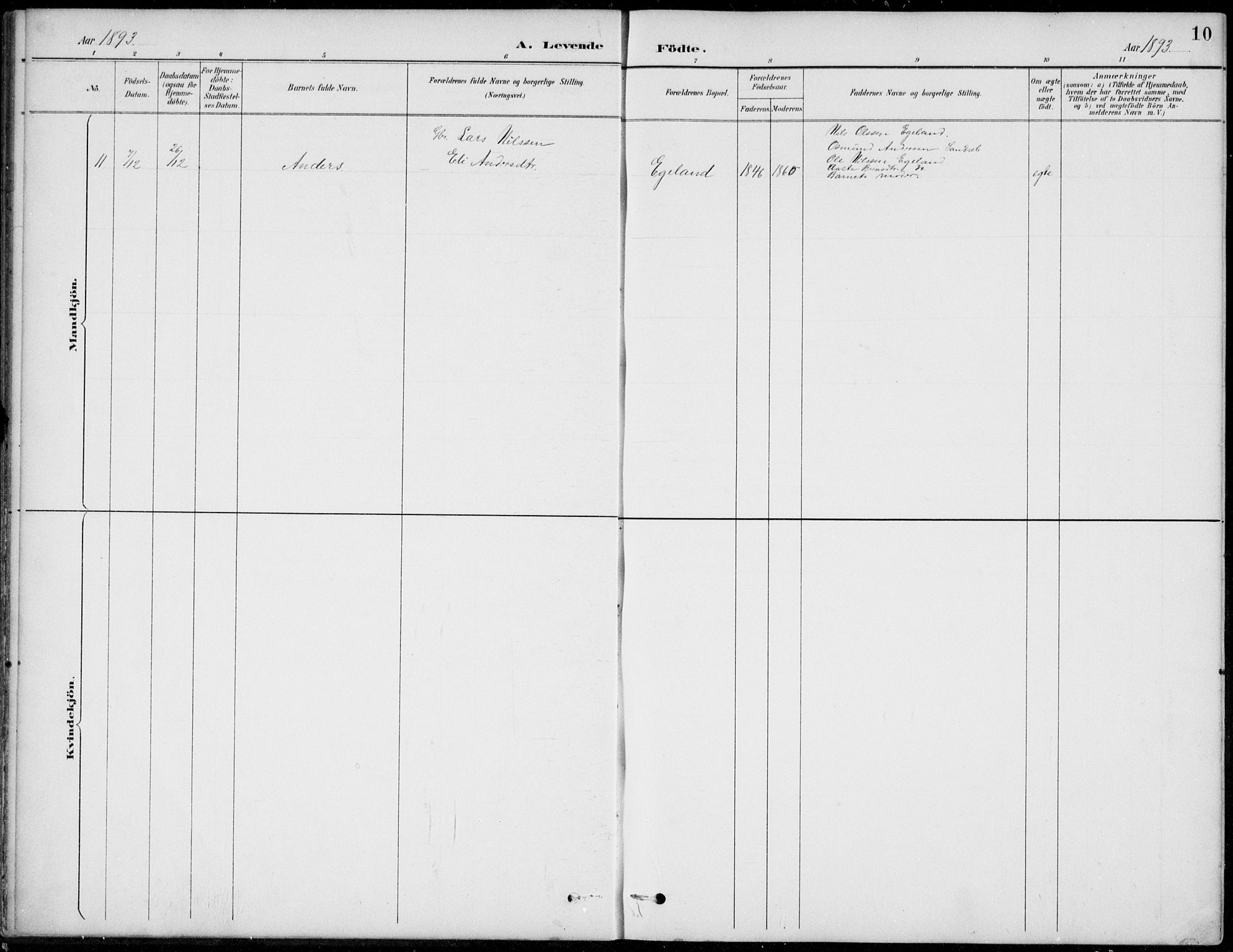 Vennesla sokneprestkontor, AV/SAK-1111-0045/Fb/Fba/L0003: Parish register (copy) no. B 3, 1890-1919, p. 10