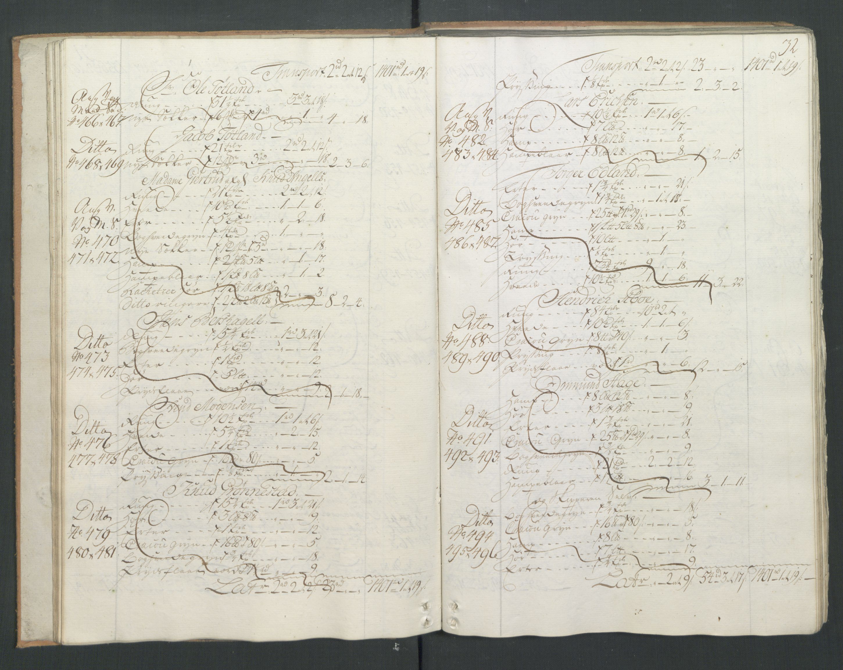 Generaltollkammeret, tollregnskaper, AV/RA-EA-5490/R22/L0026/0001: Tollregnskaper Stavanger / Hovedtollbok, 1764, p. 31b-32a