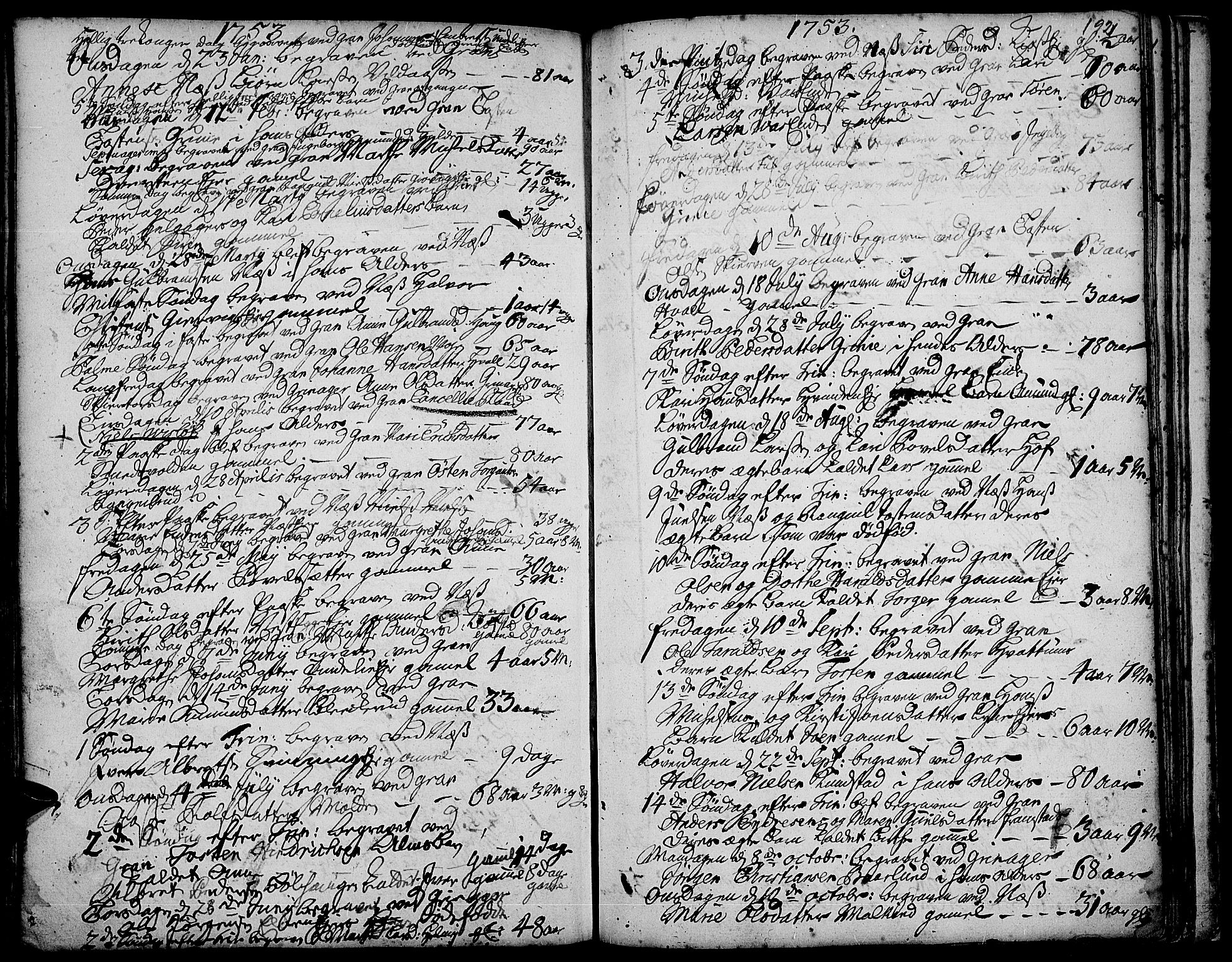 Gran prestekontor, AV/SAH-PREST-112/H/Ha/Haa/L0003: Parish register (official) no. 3, 1745-1758, p. 192