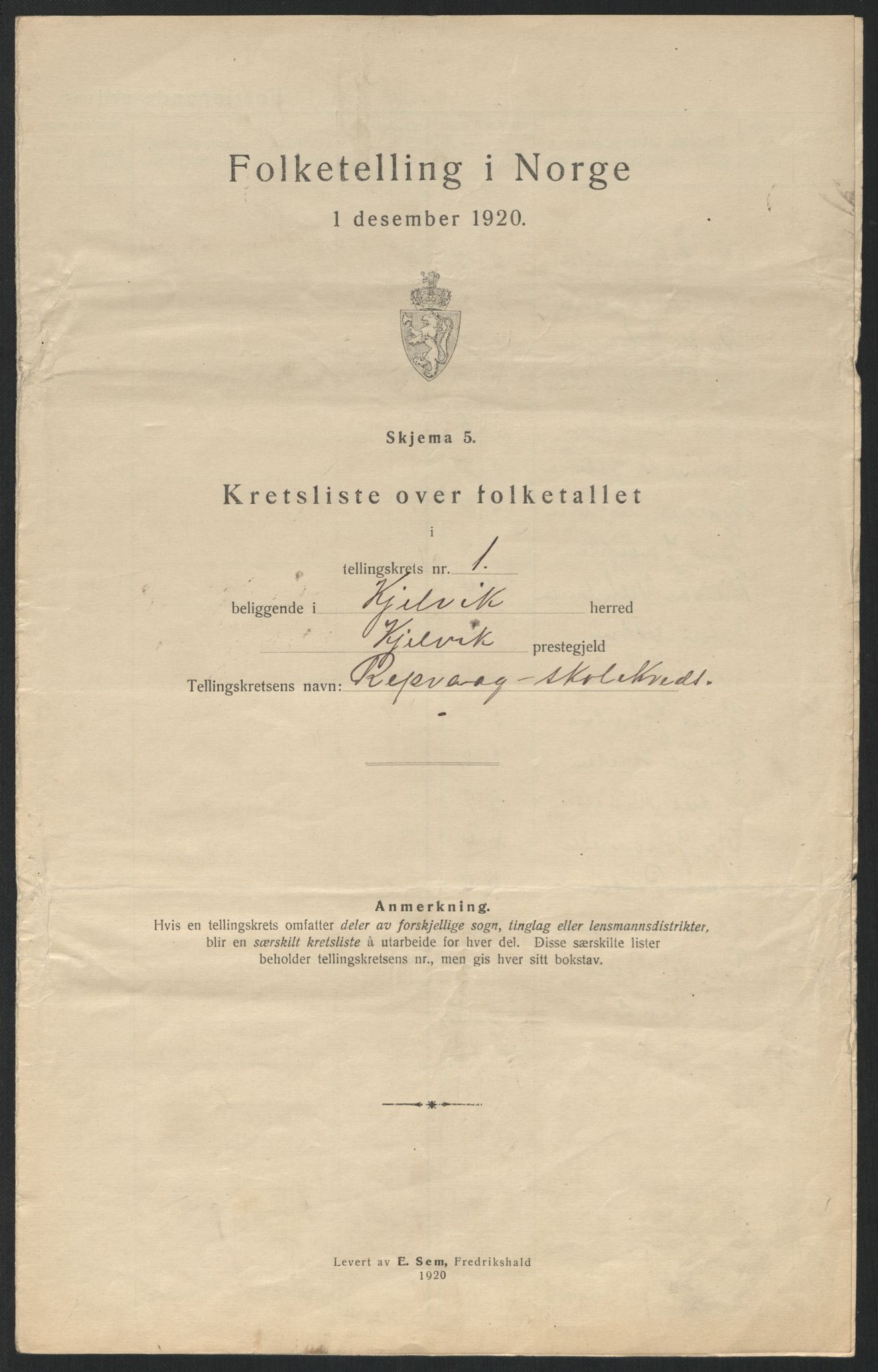 SATØ, 1920 census for Kjelvik, 1920, p. 7
