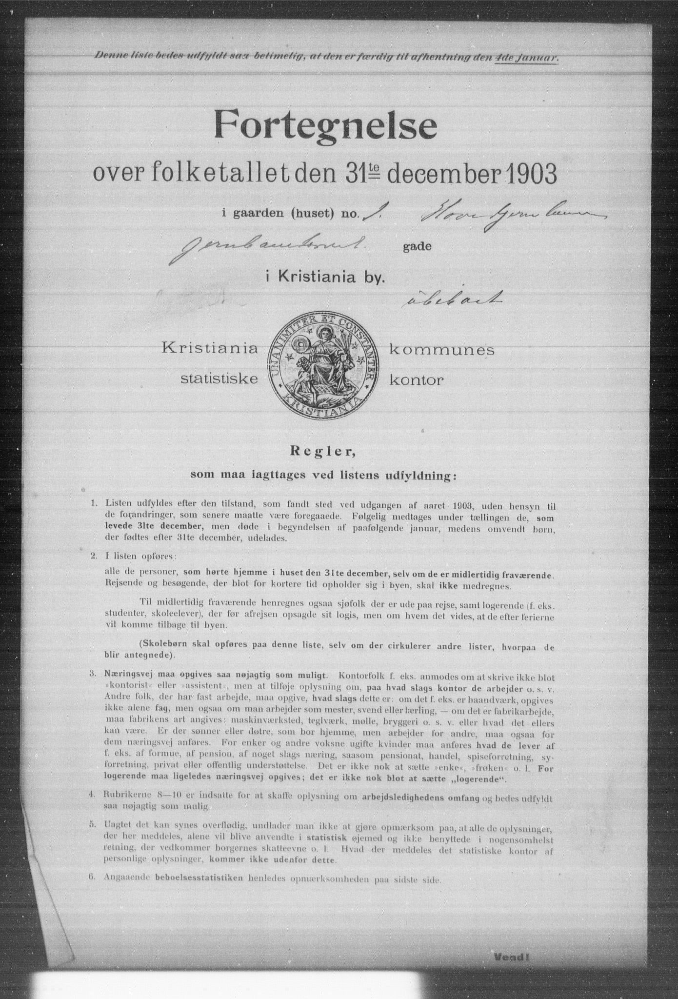 OBA, Municipal Census 1903 for Kristiania, 1903, p. 9100