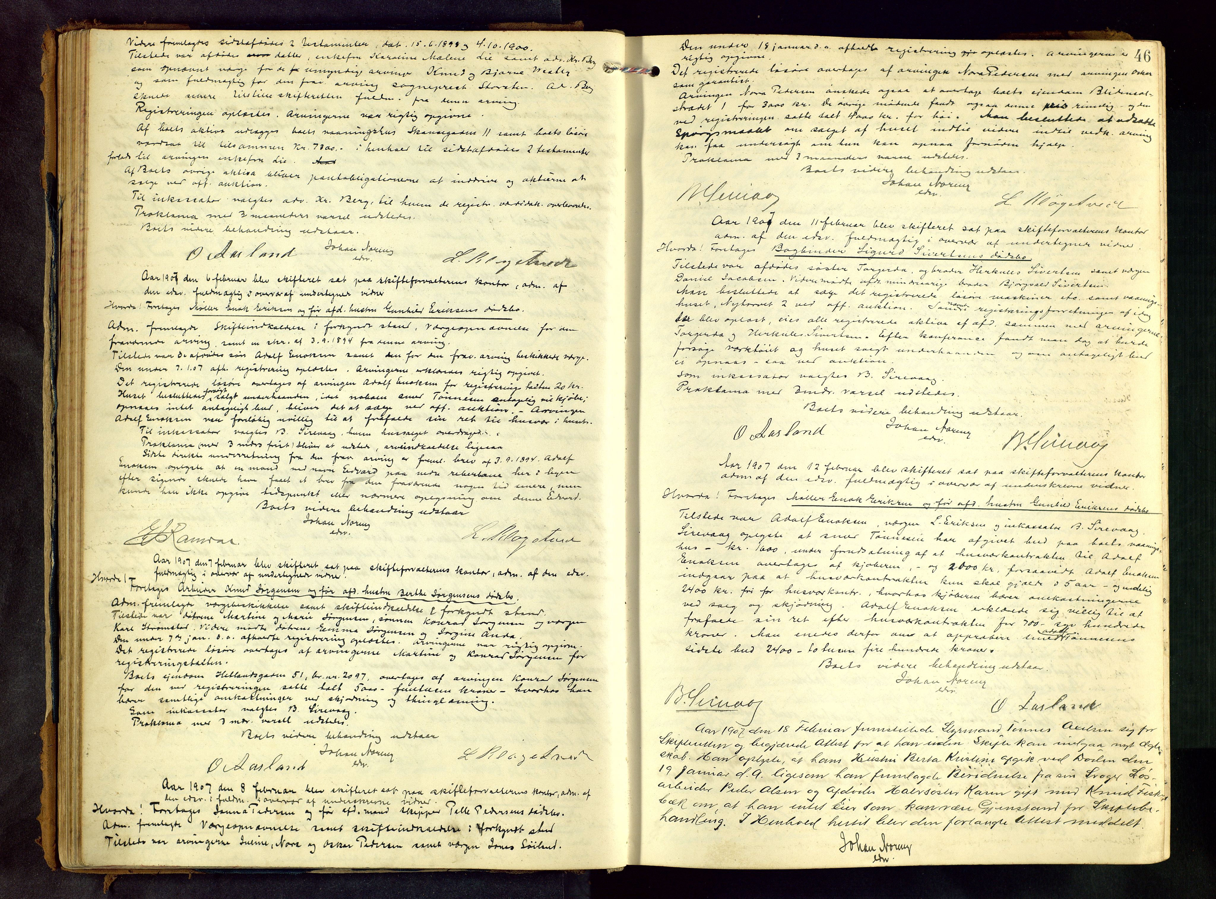 Stavanger skifteforvalter, AV/SAST-A-101412/001/5/50/503BA/L0005: Skifteforhandlingsprotokoll, 1906-1915, p. 46