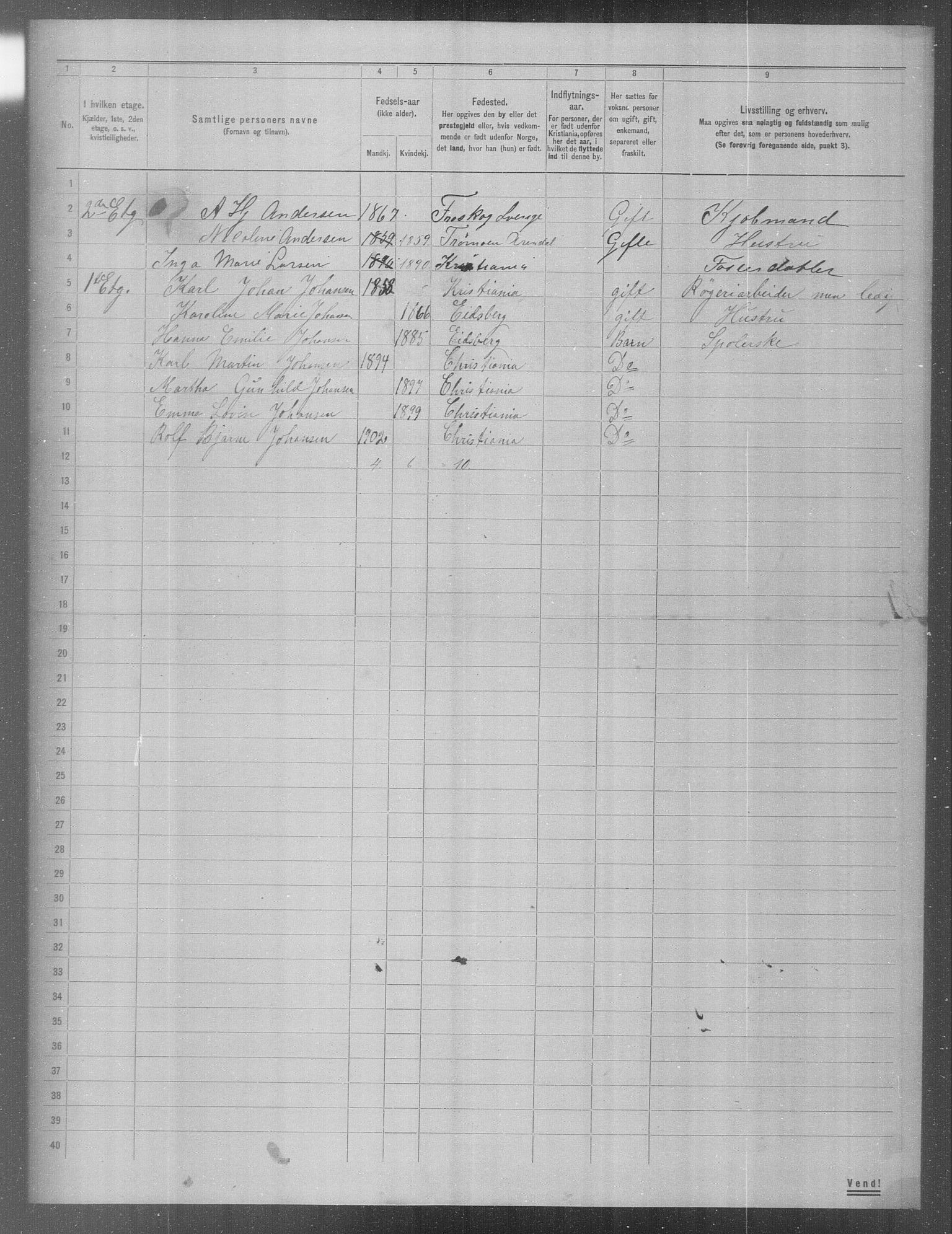 OBA, Municipal Census 1904 for Kristiania, 1904, p. 2399