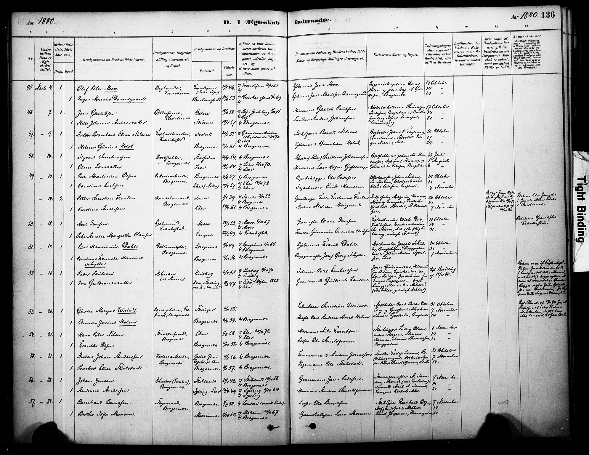 Bragernes kirkebøker, SAKO/A-6/F/Fc/L0005: Parish register (official) no. III 5, 1878-1890, p. 136