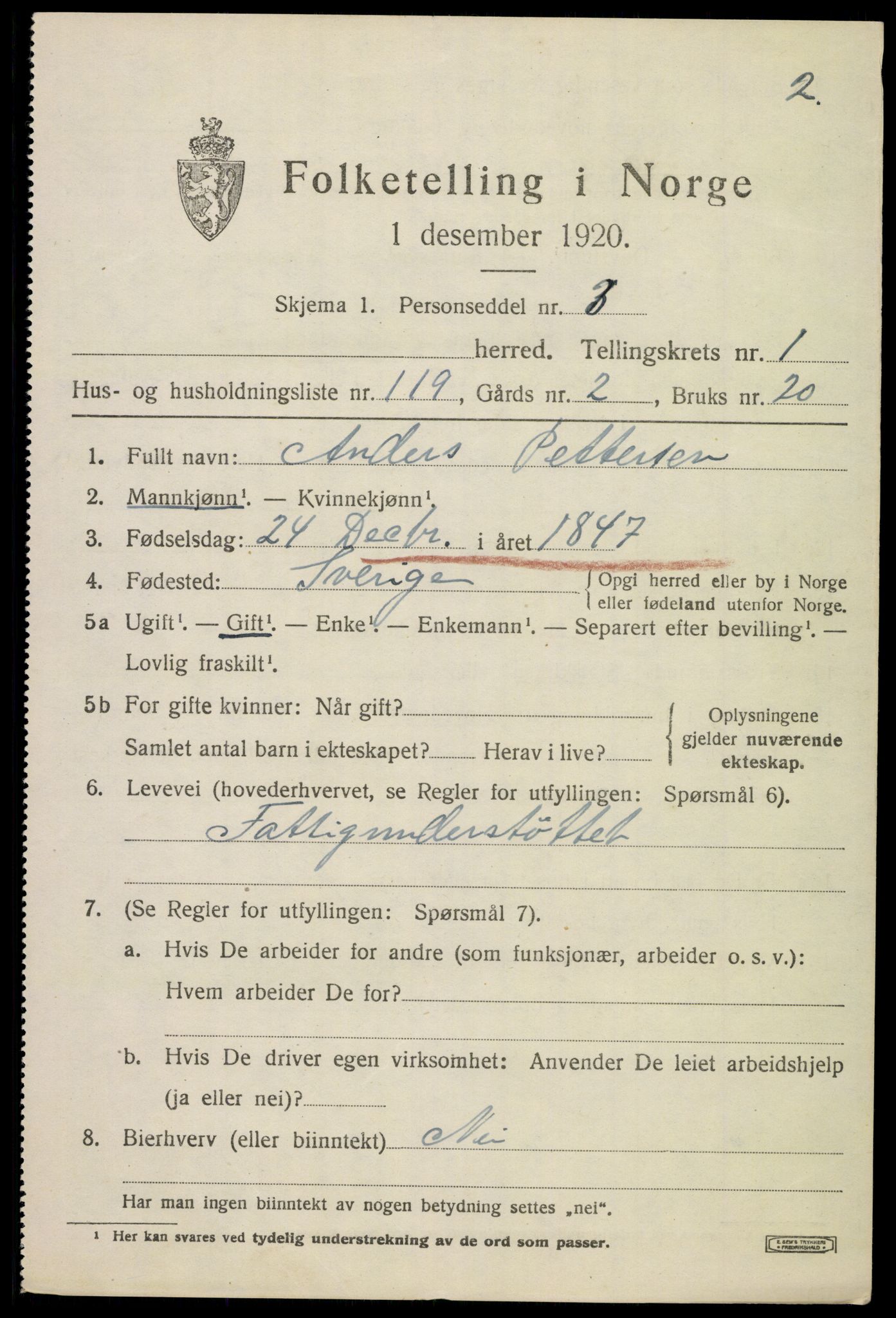 SAKO, 1920 census for Brunlanes, 1920, p. 3315