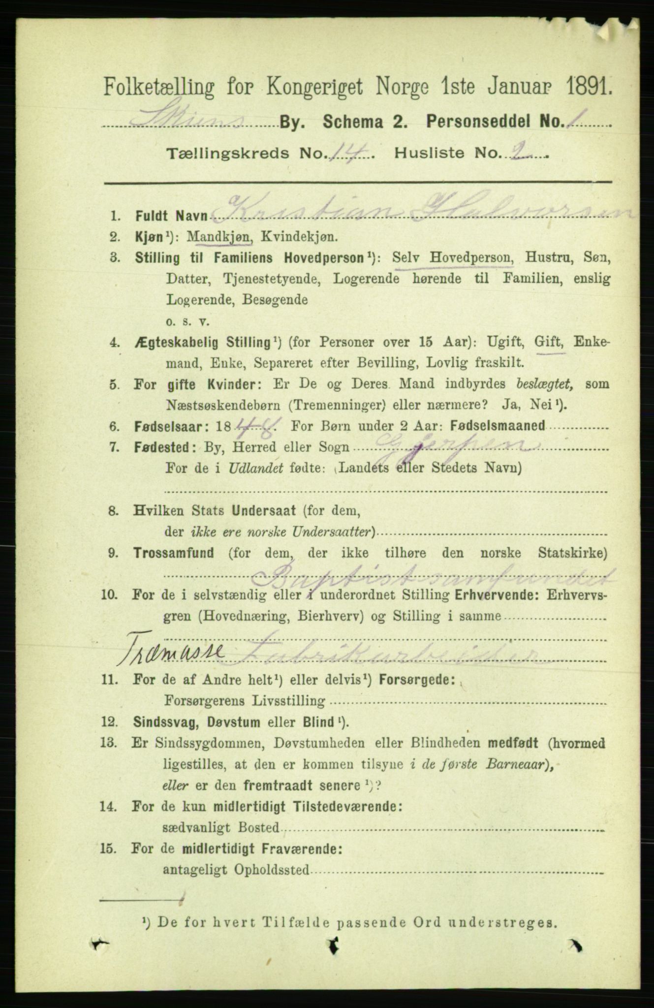 RA, 1891 census for 0806 Skien, 1891, p. 4284