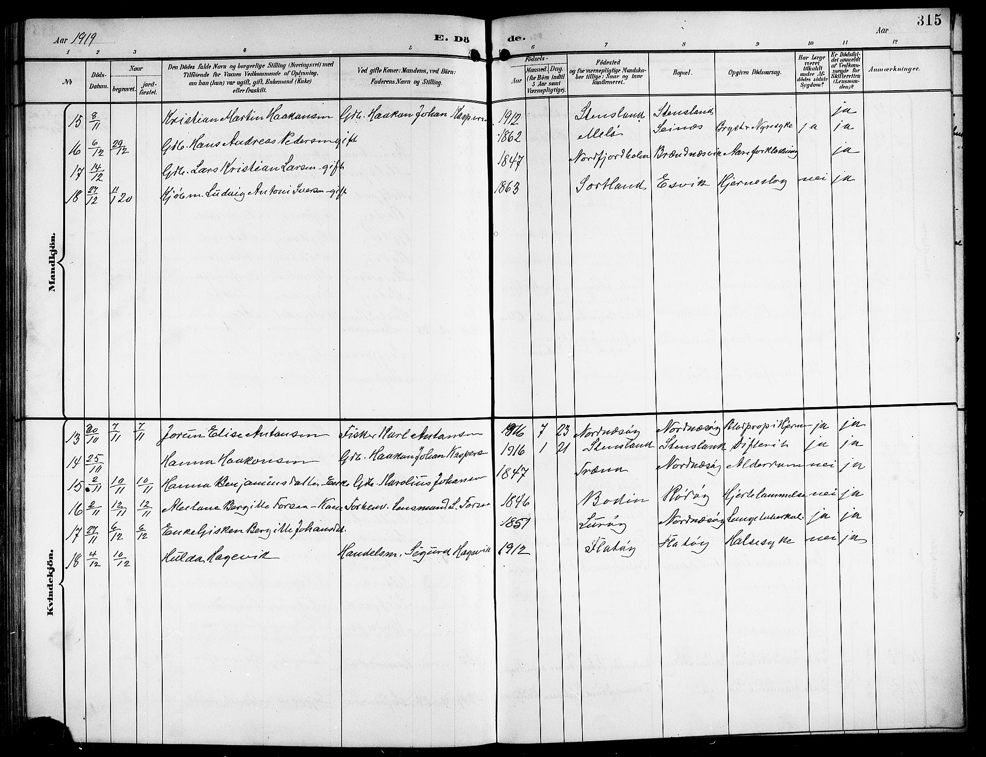 Ministerialprotokoller, klokkerbøker og fødselsregistre - Nordland, AV/SAT-A-1459/841/L0621: Parish register (copy) no. 841C05, 1897-1923, p. 315