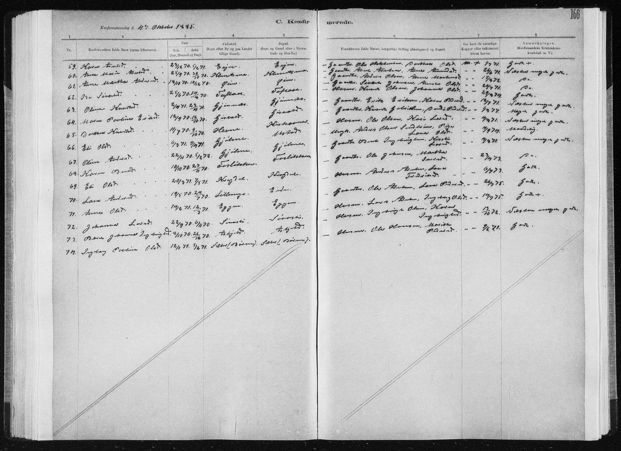Ministerialprotokoller, klokkerbøker og fødselsregistre - Sør-Trøndelag, SAT/A-1456/668/L0818: Parish register (copy) no. 668C07, 1885-1898, p. 166