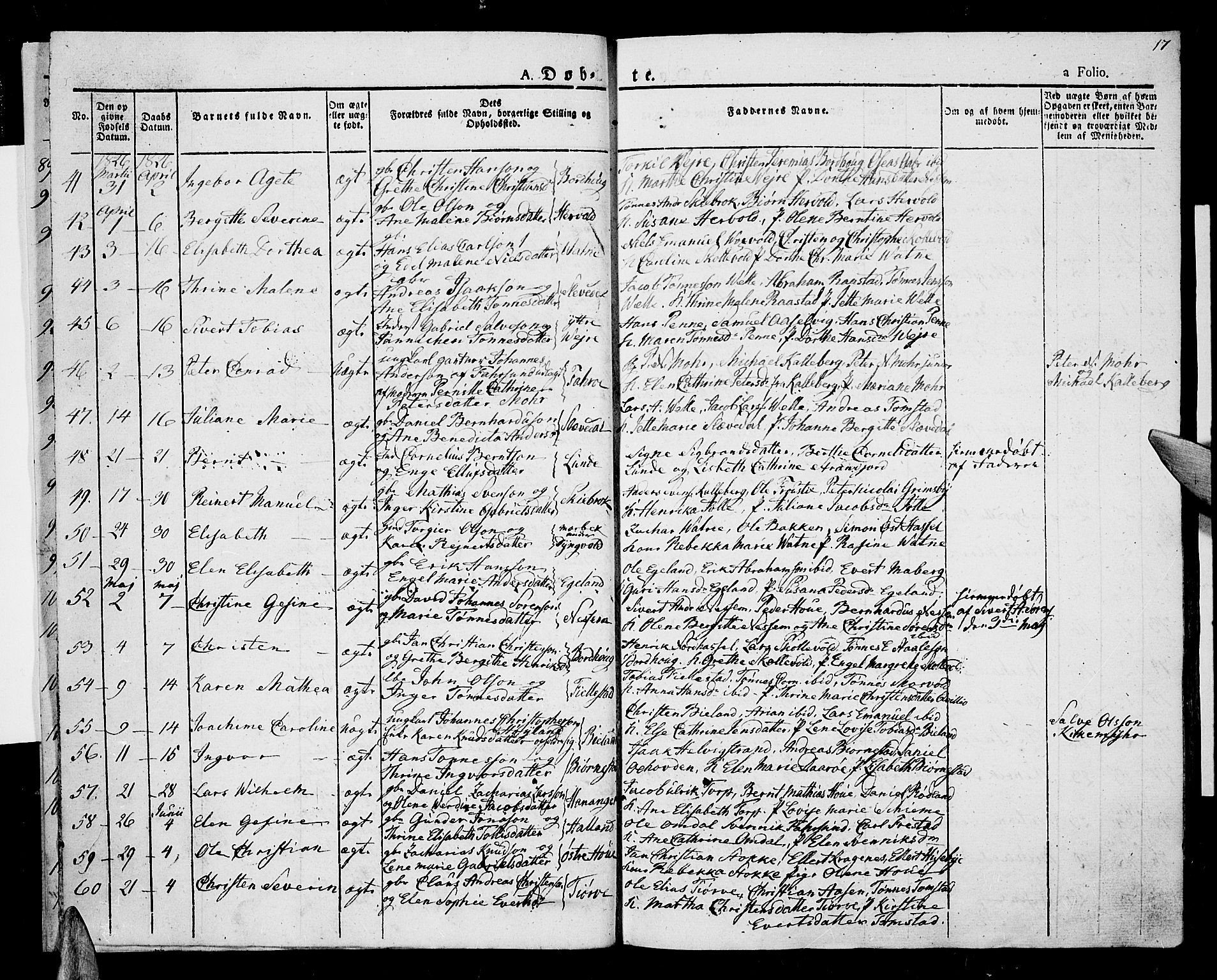 Lista sokneprestkontor, SAK/1111-0027/F/Fa/L0008: Parish register (official) no. A 8, 1823-1835, p. 17