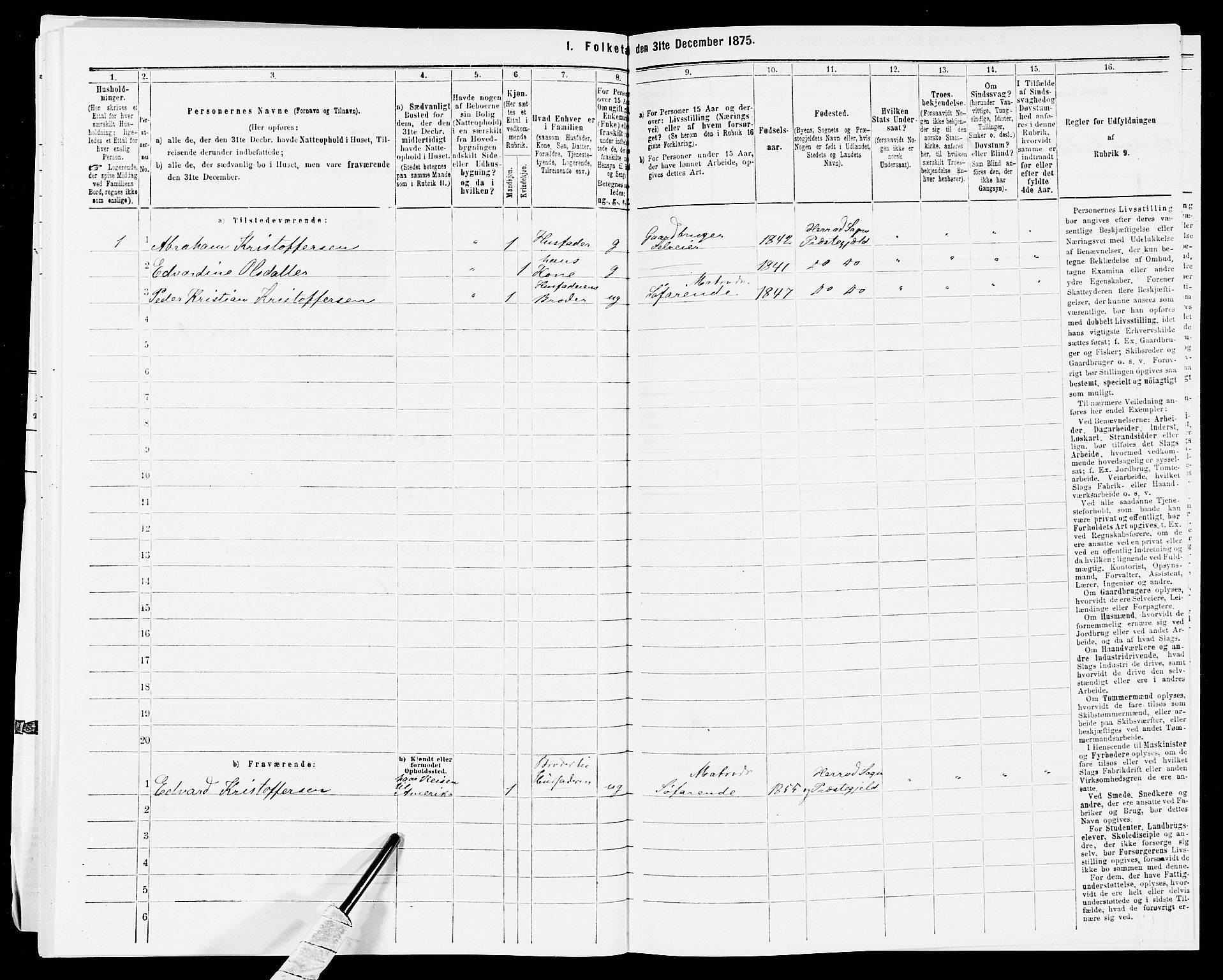 SAK, 1875 census for 1039P Herad, 1875, p. 321