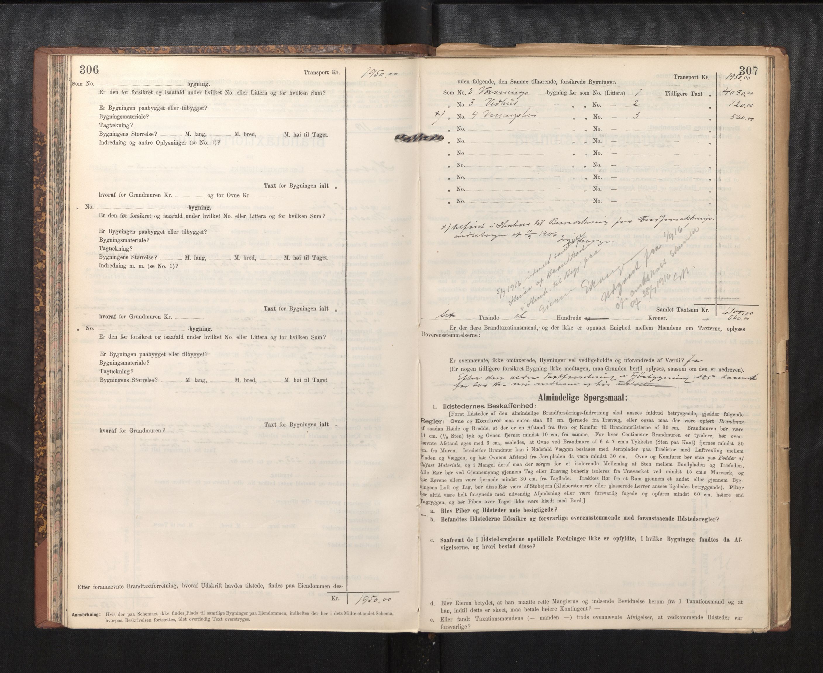 Lensmannen i Hosanger, AV/SAB-A-33001/0012/L0005: Branntakstprotokoll, skjematakst, 1905-1916, p. 306-307