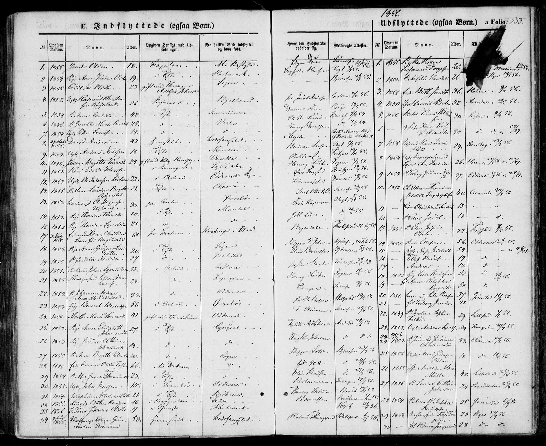 Kristiansand domprosti, SAK/1112-0006/F/Fa/L0014: Parish register (official) no. A 14, 1852-1867, p. 555
