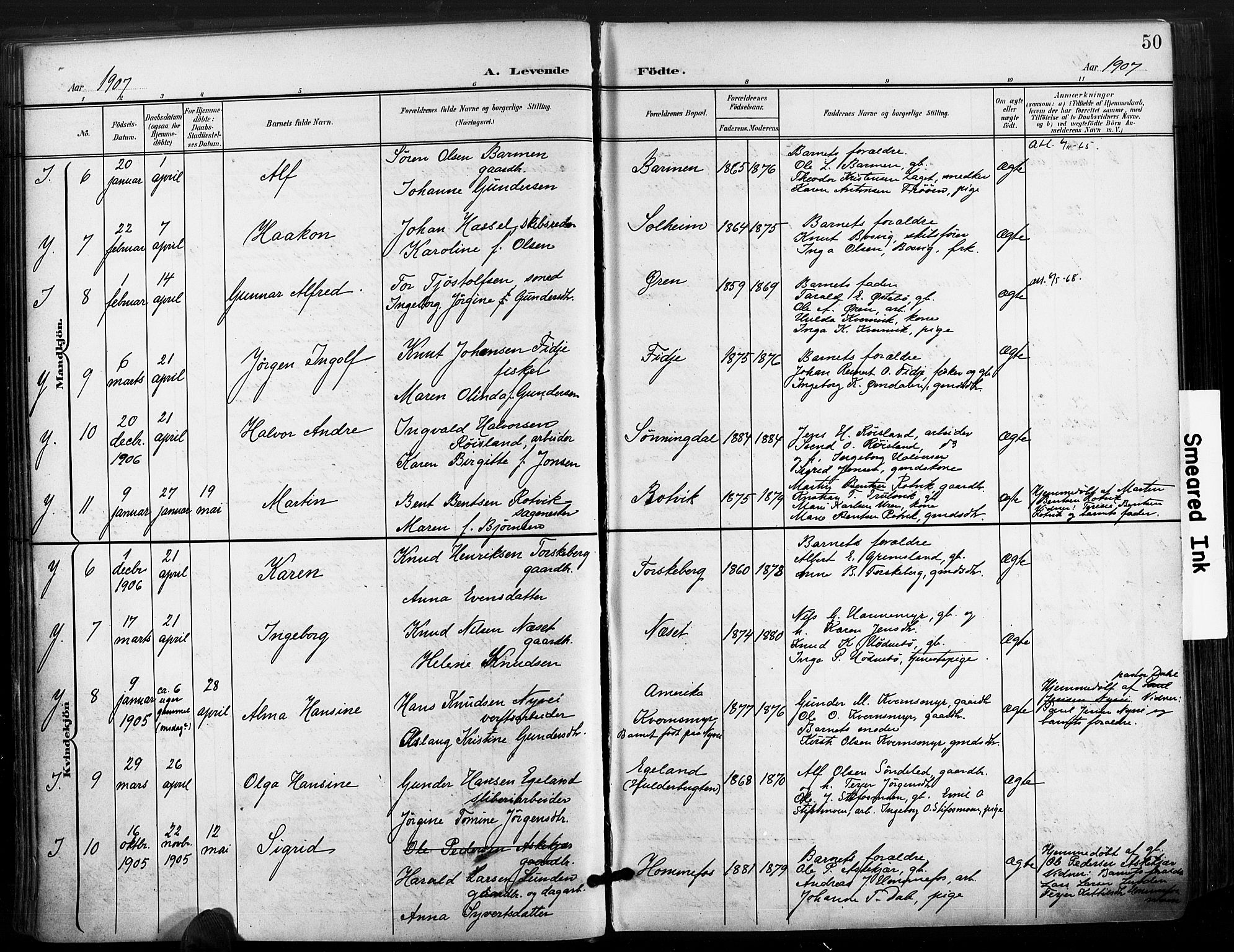 Søndeled sokneprestkontor, SAK/1111-0038/F/Fa/L0006: Parish register (official) no. A 6, 1900-1922, p. 50