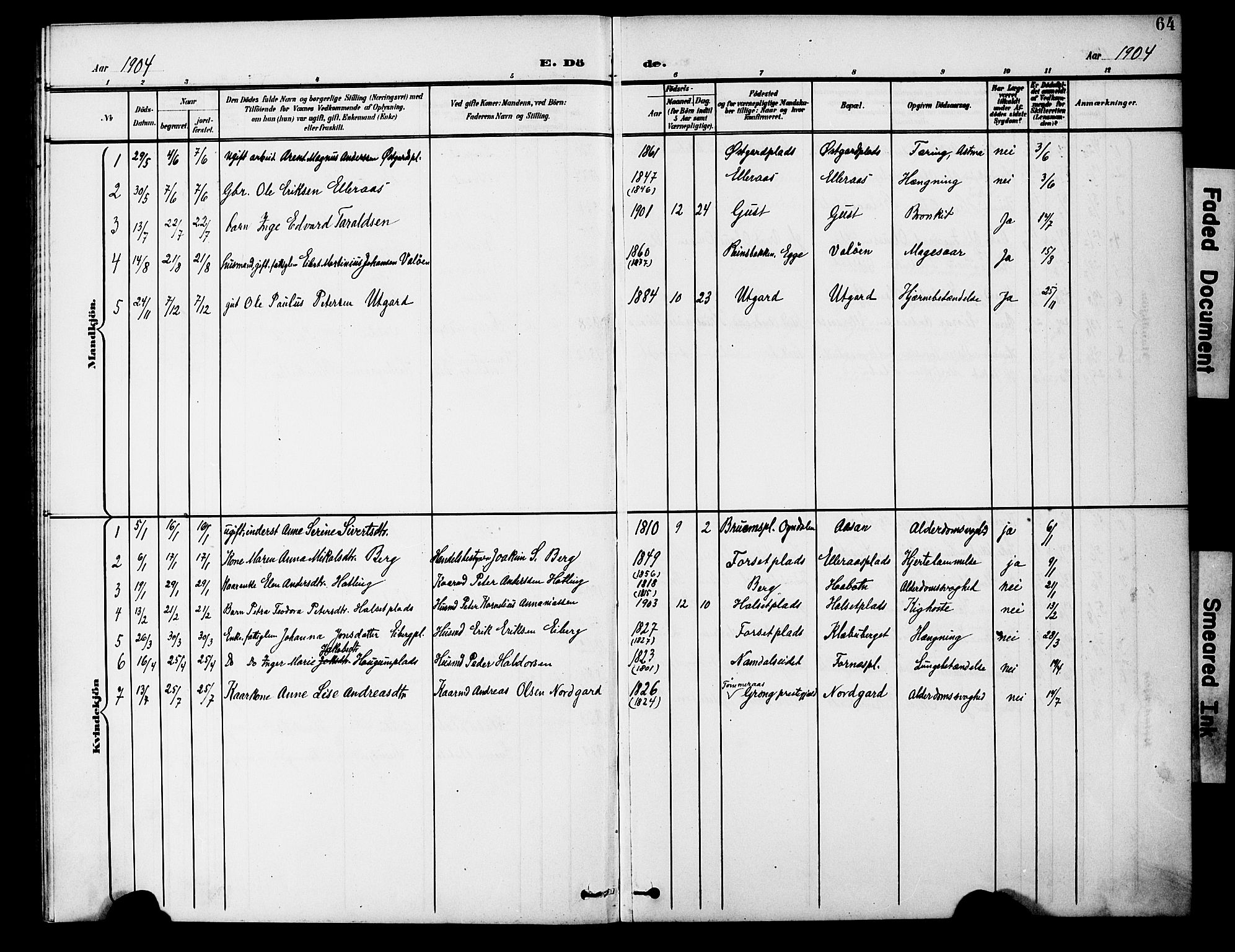 Ministerialprotokoller, klokkerbøker og fødselsregistre - Nord-Trøndelag, SAT/A-1458/746/L0452: Parish register (official) no. 746A09, 1900-1908, p. 64