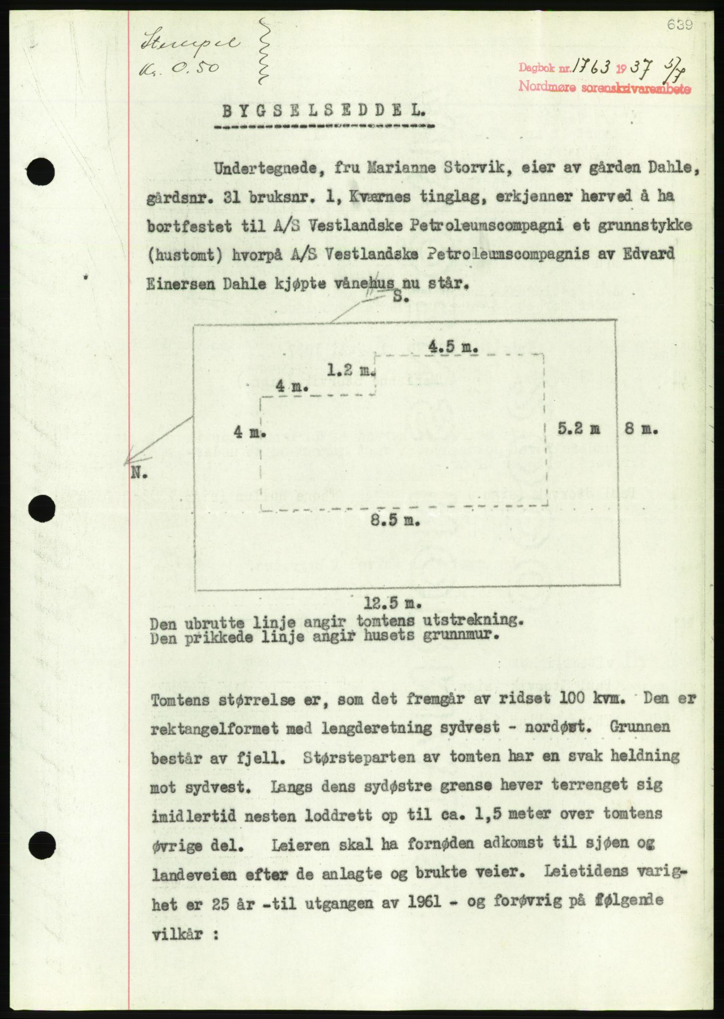 Nordmøre sorenskriveri, AV/SAT-A-4132/1/2/2Ca/L0091: Mortgage book no. B81, 1937-1937, Diary no: : 1763/1937