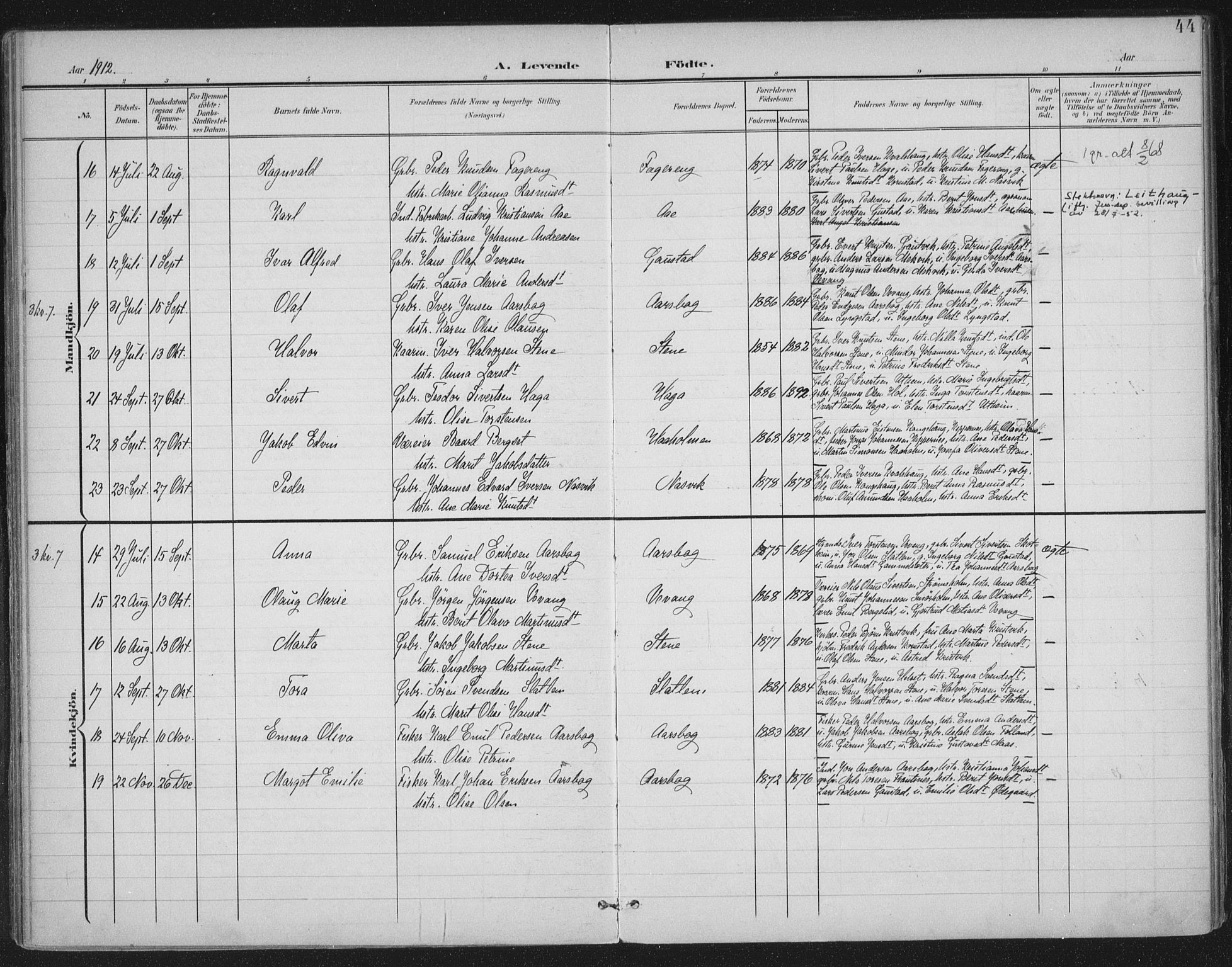 Ministerialprotokoller, klokkerbøker og fødselsregistre - Møre og Romsdal, AV/SAT-A-1454/570/L0833: Parish register (official) no. 570A07, 1901-1914, p. 44