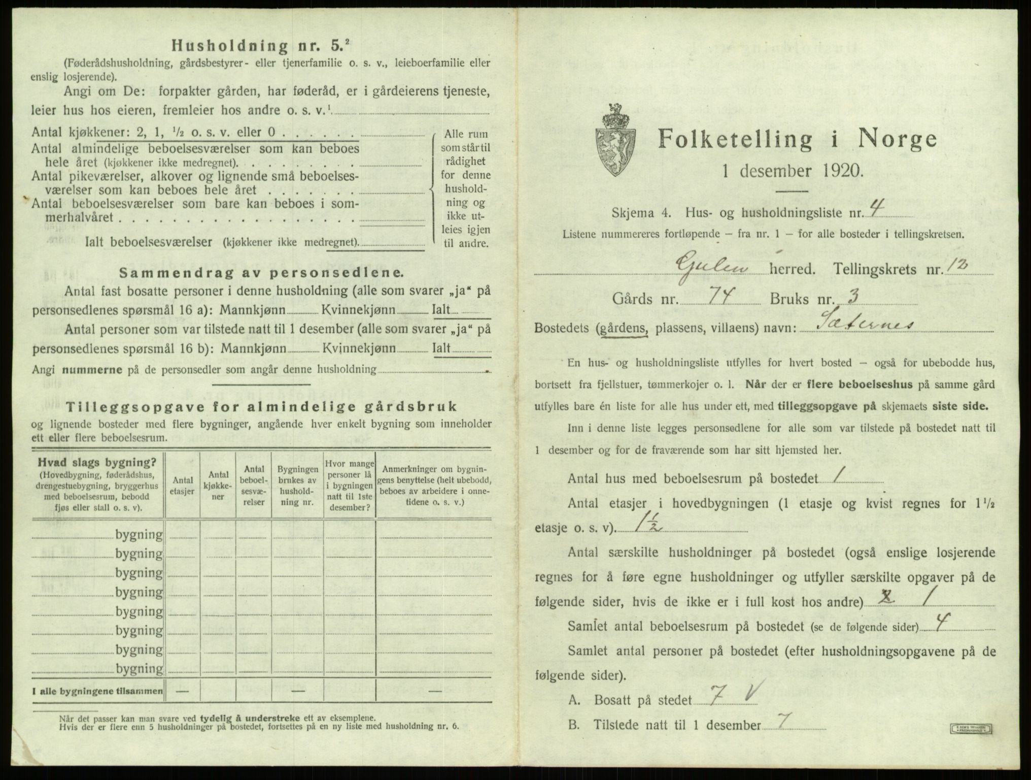 SAB, 1920 census for Gulen, 1920, p. 765