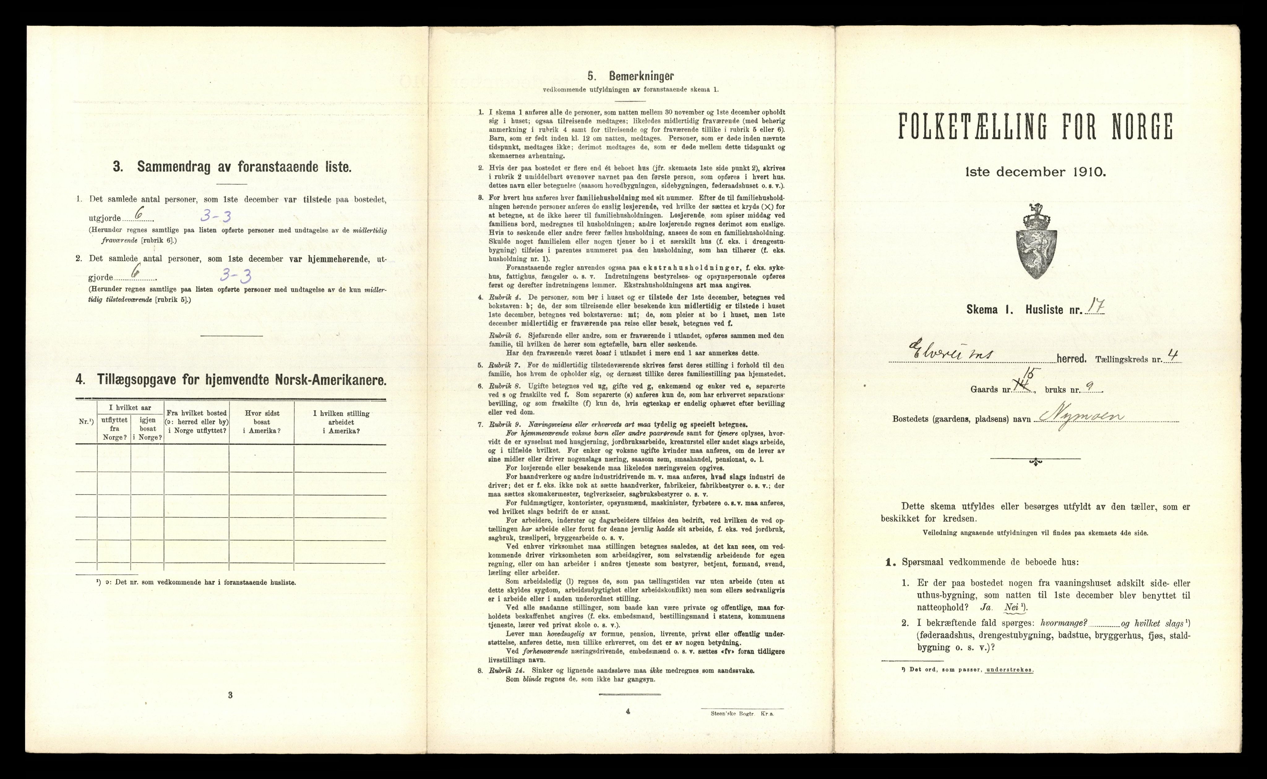 RA, 1910 census for Elverum, 1910, p. 383