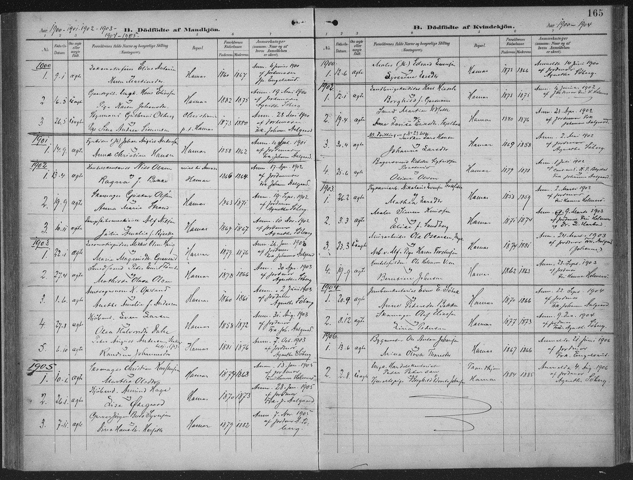 Hamar prestekontor, AV/SAH-DOMPH-002/H/Ha/Haa/L0001: Parish register (official) no. 1, 1900-1914, p. 165