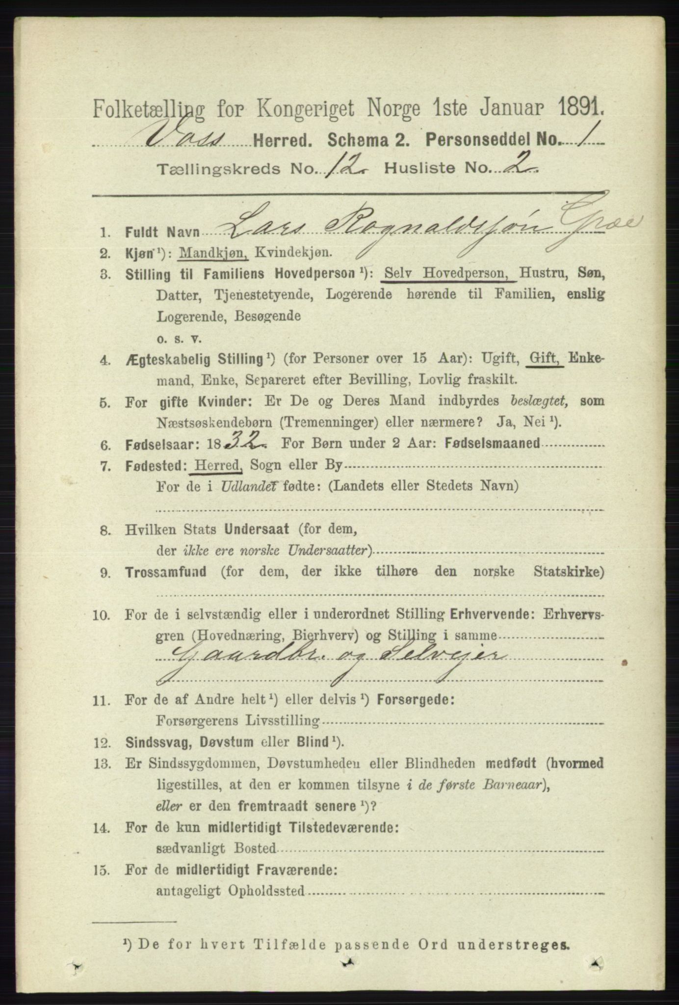 RA, 1891 census for 1235 Voss, 1891, p. 6485