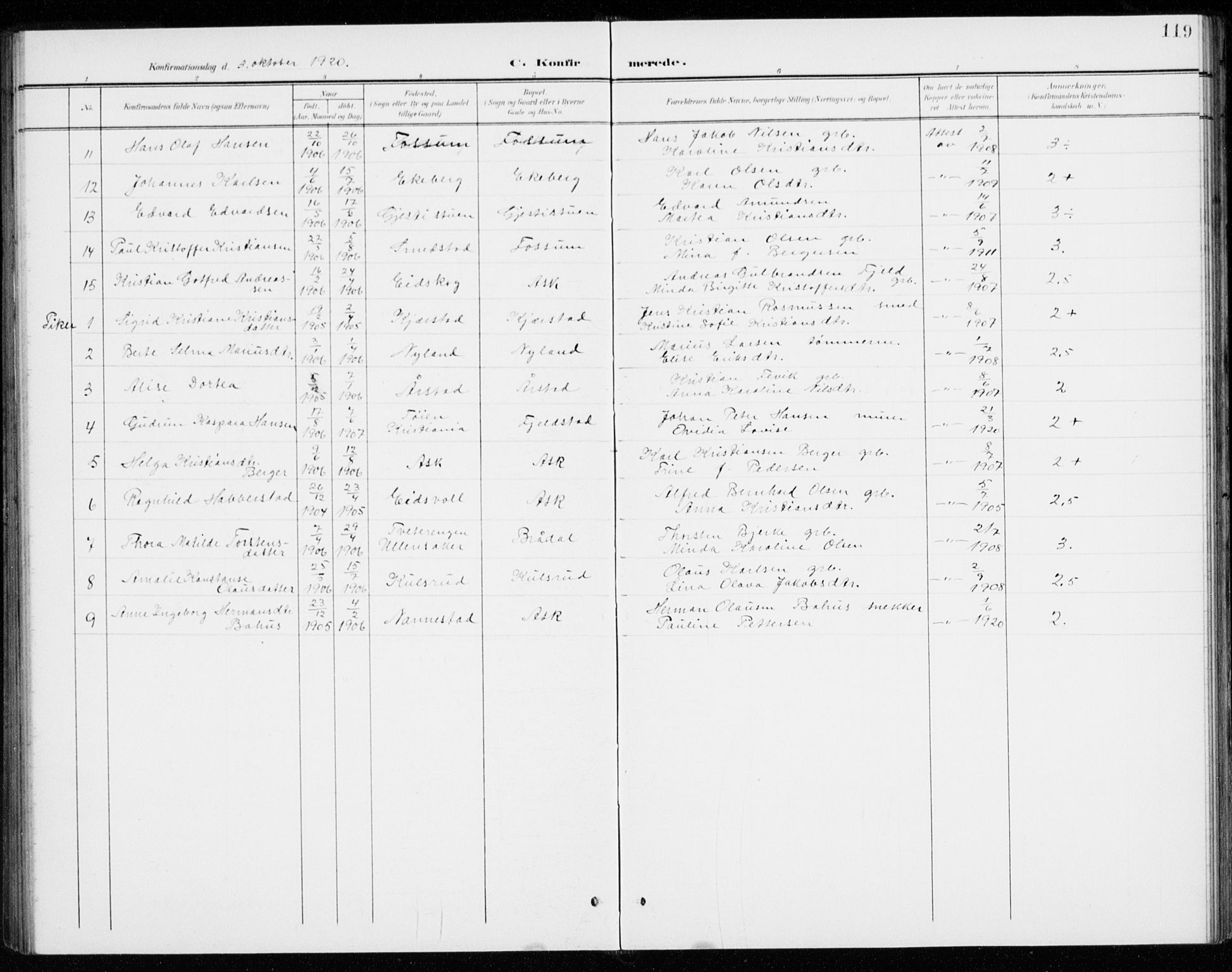 Gjerdrum prestekontor Kirkebøker, AV/SAO-A-10412b/G/Gb/L0001: Parish register (copy) no. II 1, 1901-1944, p. 119