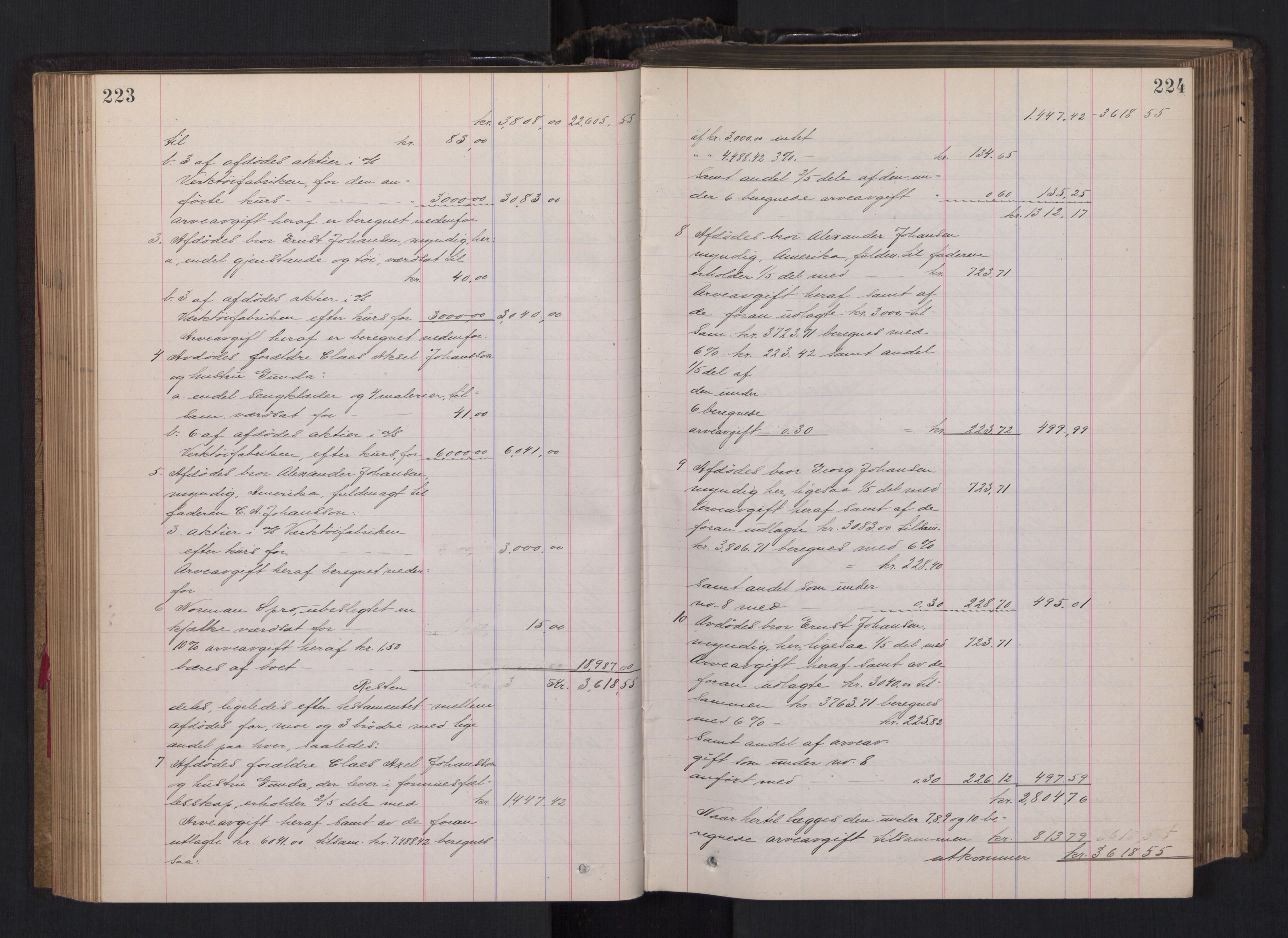 Oslo skifterett, AV/SAO-A-10383/H/Hd/Hdb/L0013: Skifteutlodningsprotokoll, 1918-1920, p. 223-224