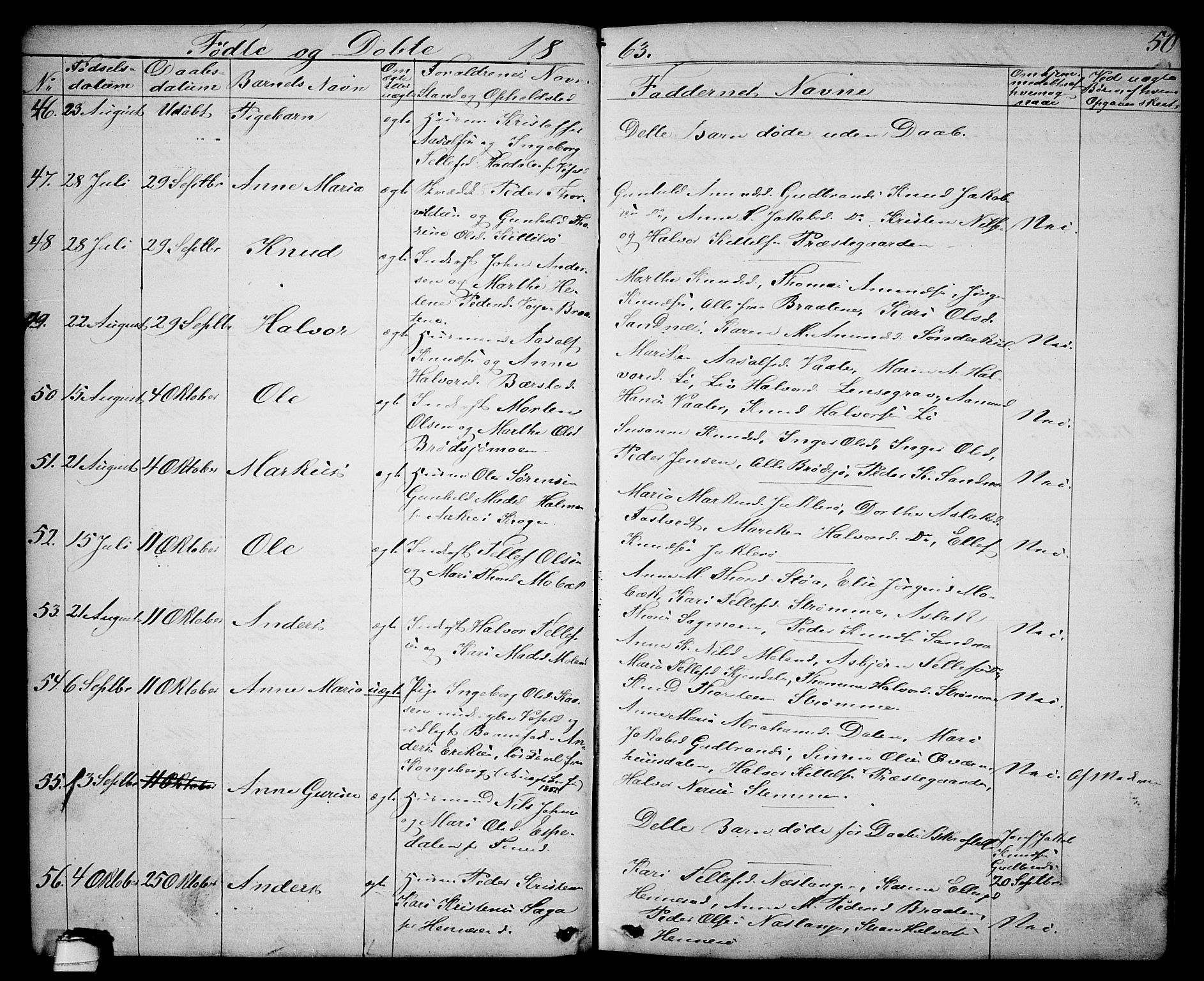 Drangedal kirkebøker, SAKO/A-258/G/Ga/L0002: Parish register (copy) no. I 2, 1856-1887, p. 50