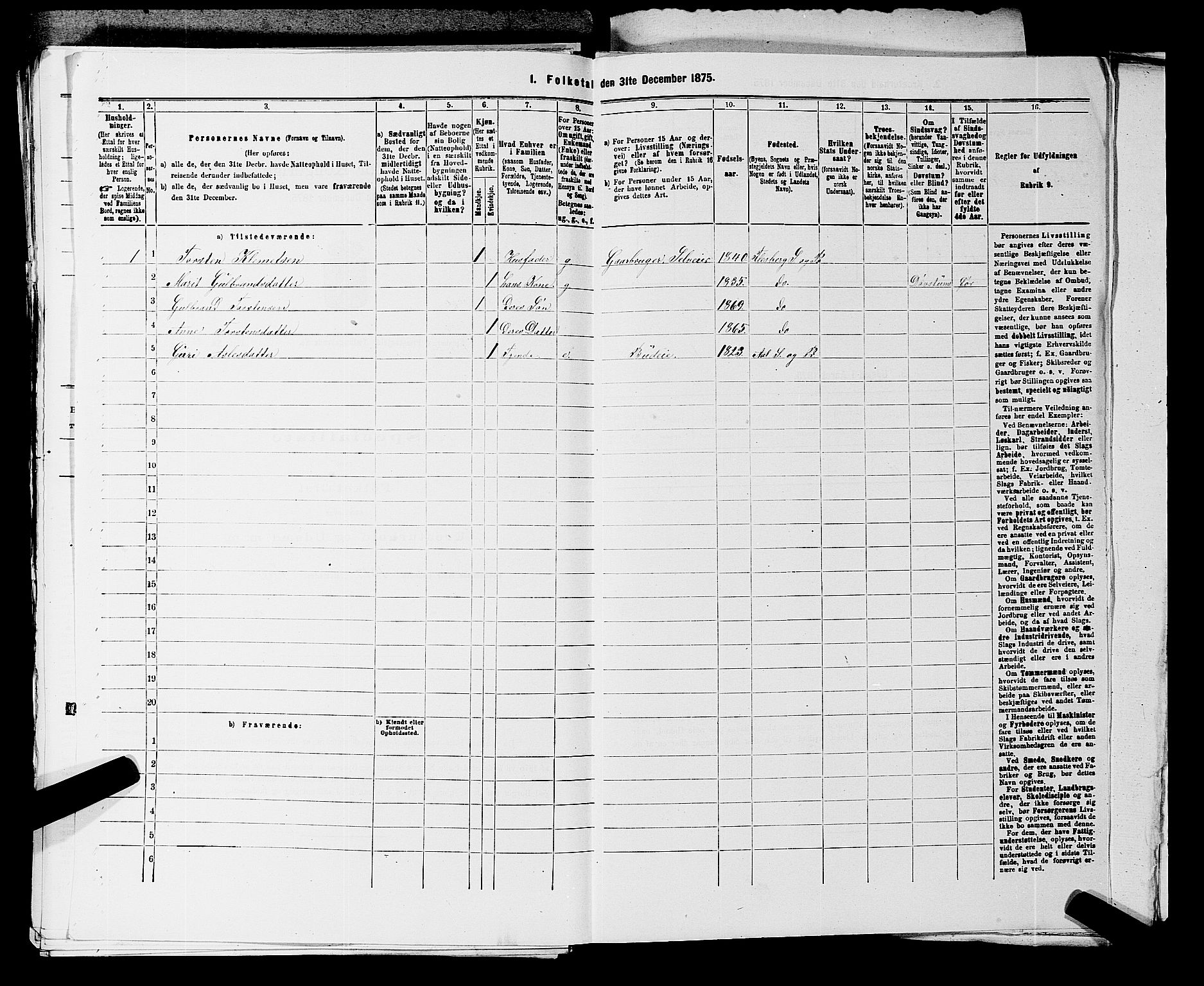 SAKO, 1875 census for 0631P Flesberg, 1875, p. 453