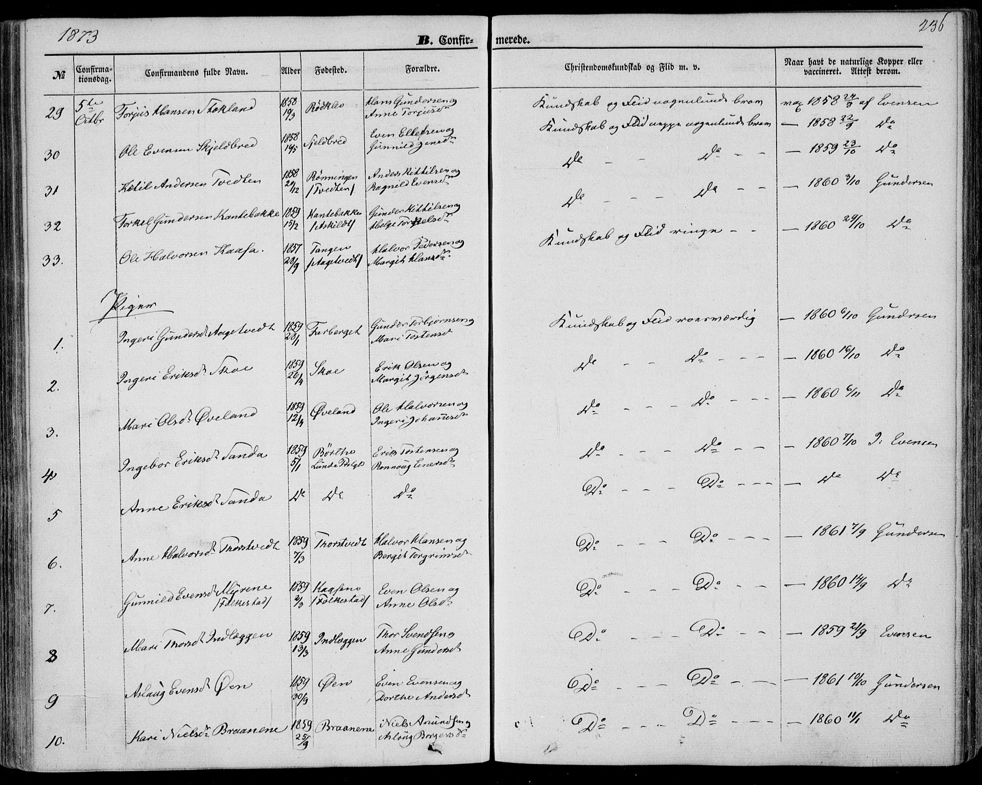 Bø kirkebøker, SAKO/A-257/F/Fa/L0009: Parish register (official) no. 9, 1862-1879, p. 236