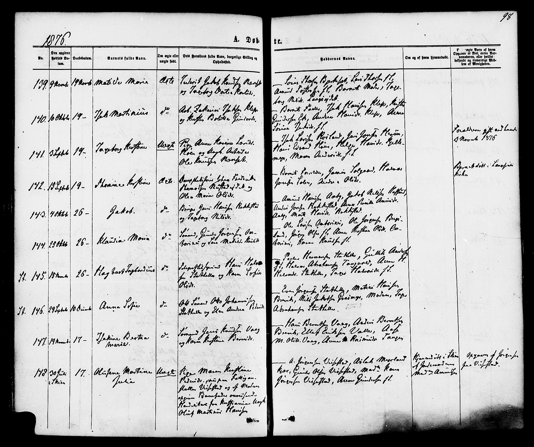 Bamble kirkebøker, SAKO/A-253/F/Fa/L0006: Parish register (official) no. I 6, 1869-1877, p. 98