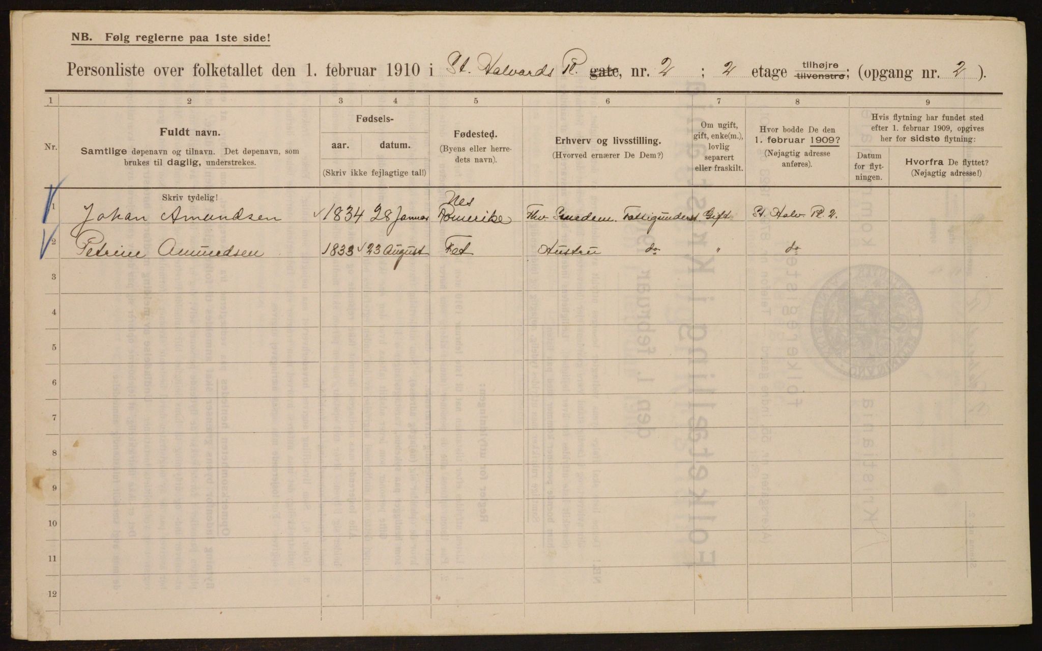 OBA, Municipal Census 1910 for Kristiania, 1910, p. 84054