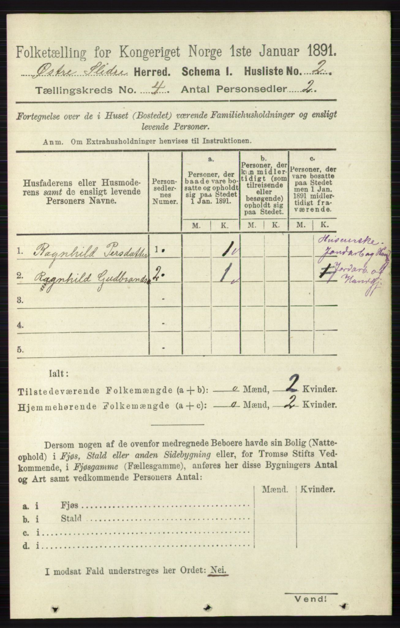 RA, 1891 census for 0544 Øystre Slidre, 1891, p. 1074