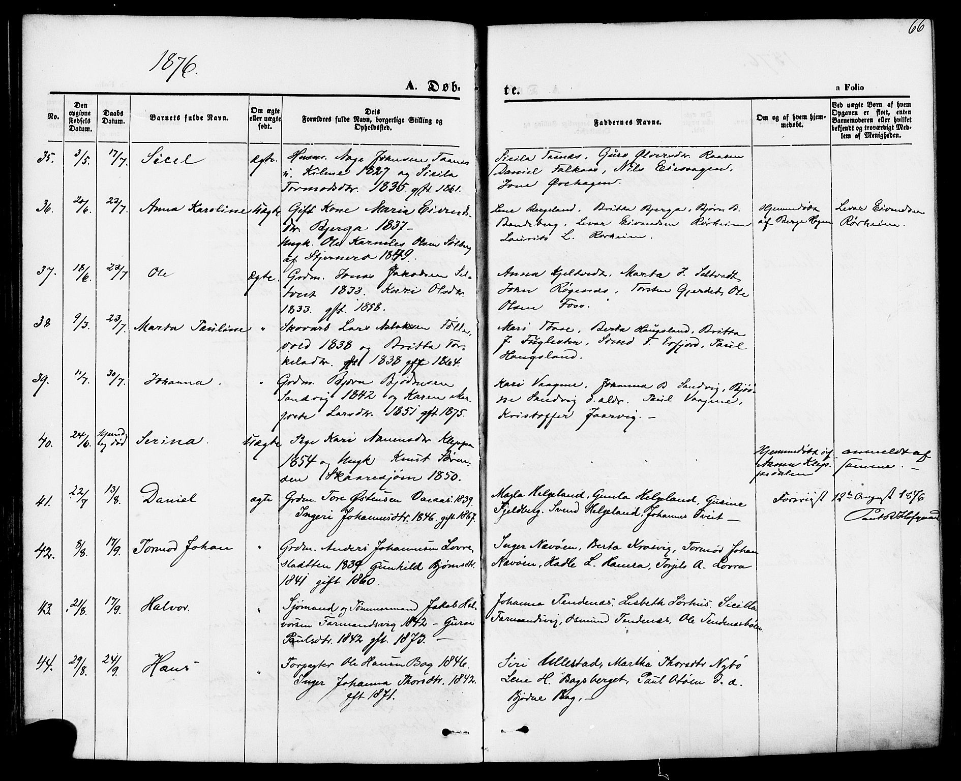 Jelsa sokneprestkontor, AV/SAST-A-101842/01/IV: Parish register (official) no. A 8, 1867-1883, p. 66