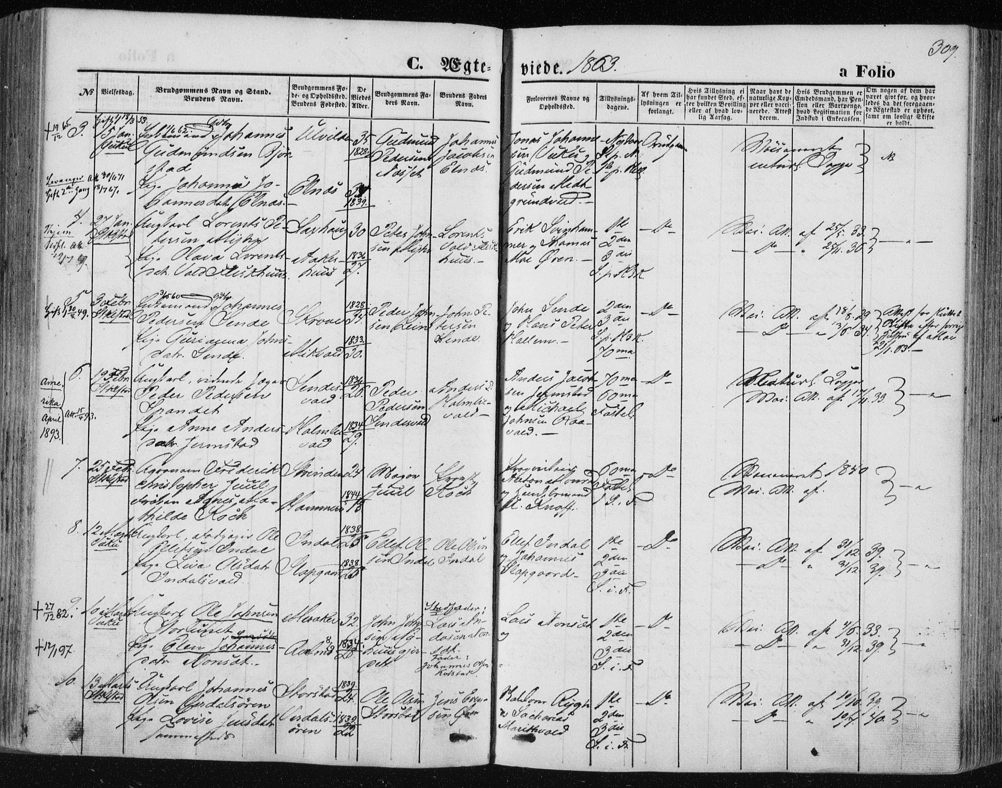 Ministerialprotokoller, klokkerbøker og fødselsregistre - Nord-Trøndelag, SAT/A-1458/723/L0241: Parish register (official) no. 723A10, 1860-1869, p. 309