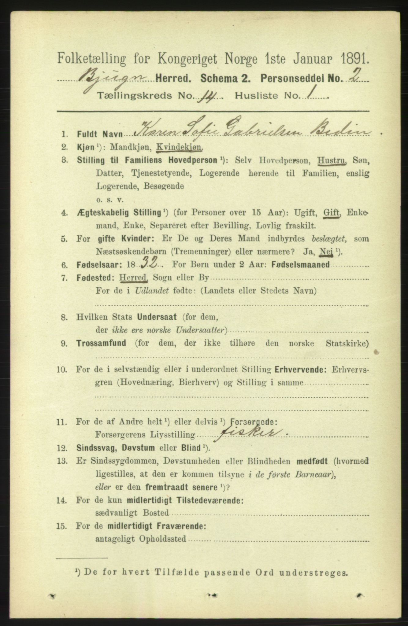 RA, 1891 census for 1627 Bjugn, 1891, p. 3974