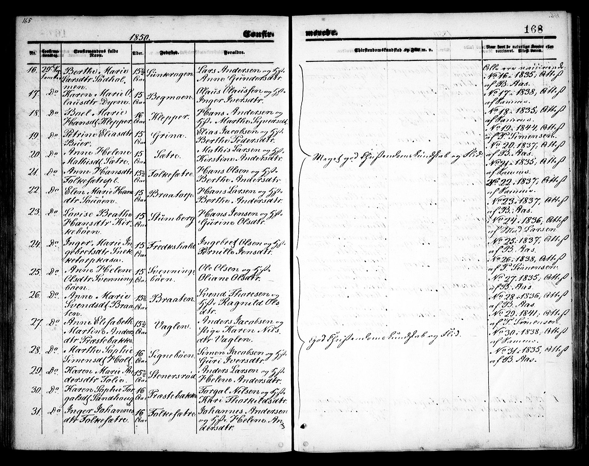 Idd prestekontor Kirkebøker, SAO/A-10911/F/Fc/L0004a: Parish register (official) no. III 4A, 1848-1860, p. 168