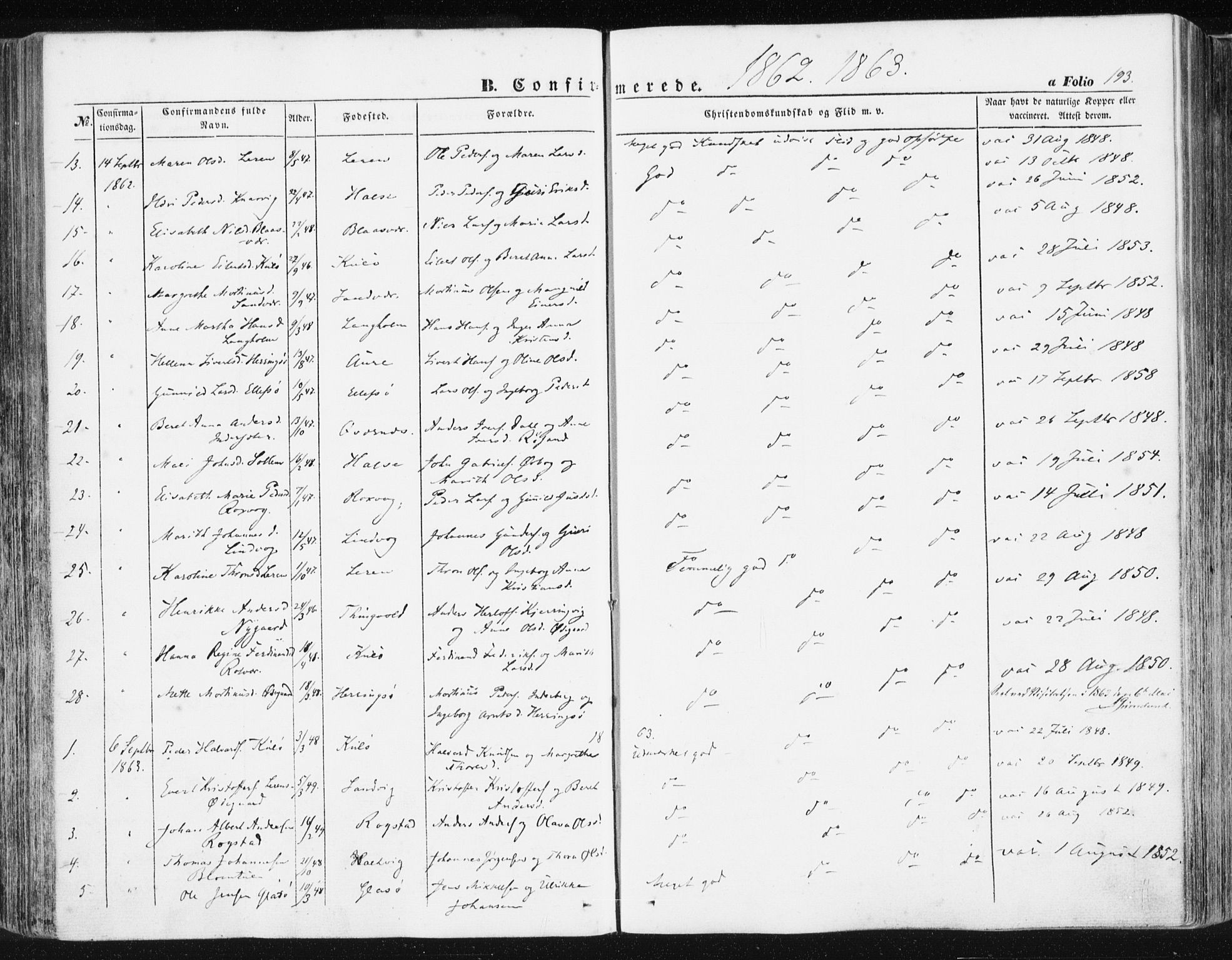 Ministerialprotokoller, klokkerbøker og fødselsregistre - Møre og Romsdal, AV/SAT-A-1454/581/L0937: Parish register (official) no. 581A05, 1853-1872, p. 193