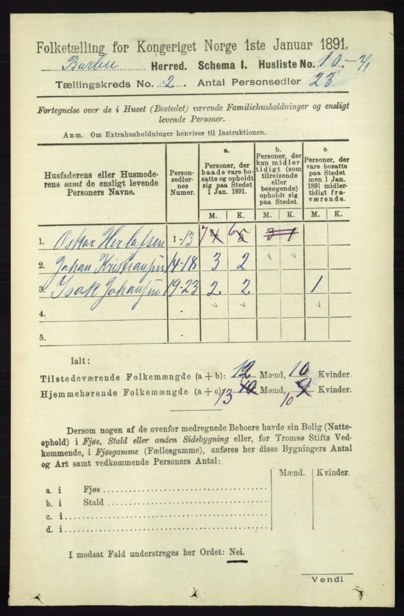 RA, 1891 census for 0990 Barbu, 1891, p. 852