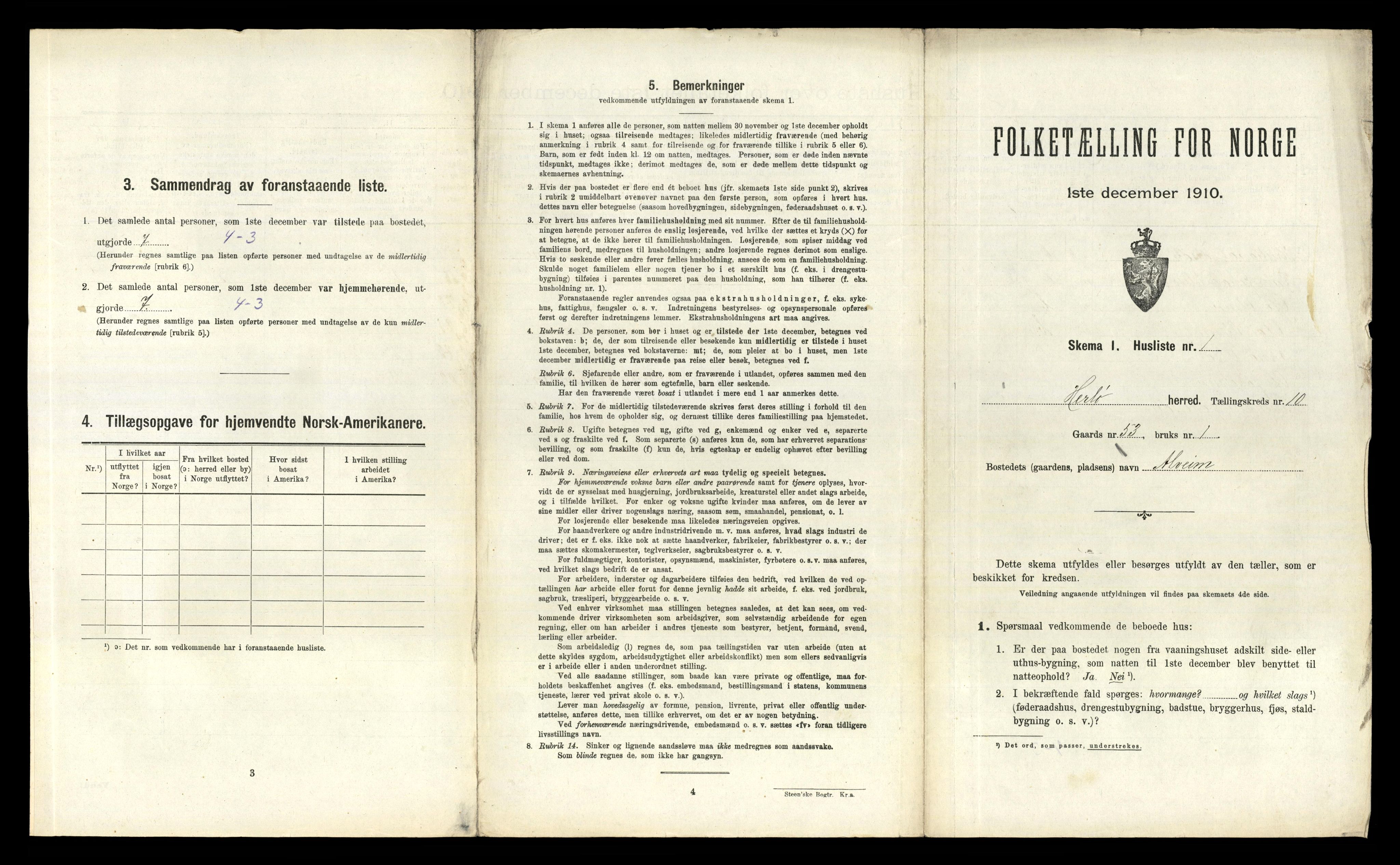 RA, 1910 census for Herdla, 1910, p. 1070