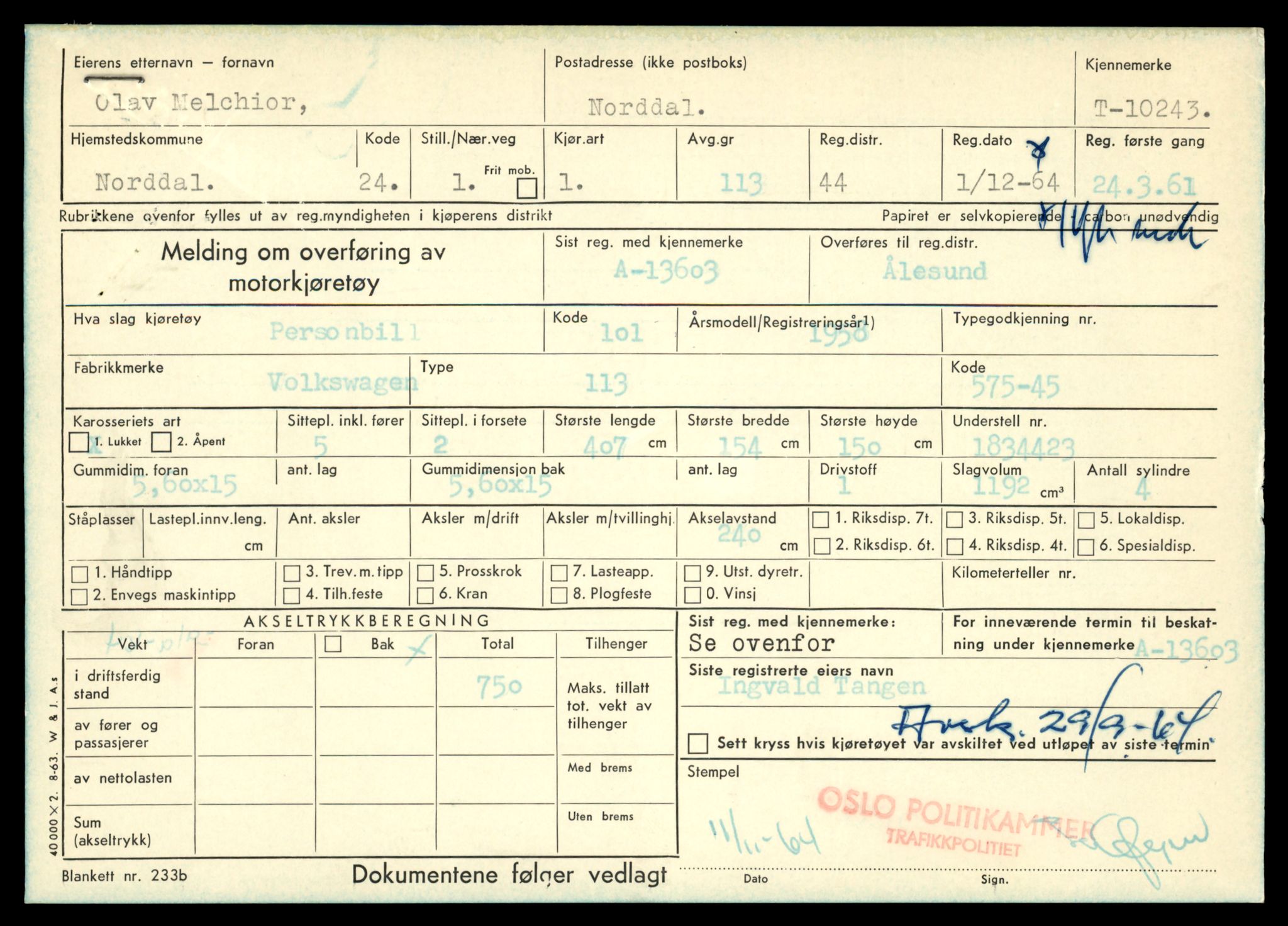 Møre og Romsdal vegkontor - Ålesund trafikkstasjon, AV/SAT-A-4099/F/Fe/L0019: Registreringskort for kjøretøy T 10228 - T 10350, 1927-1998, p. 369