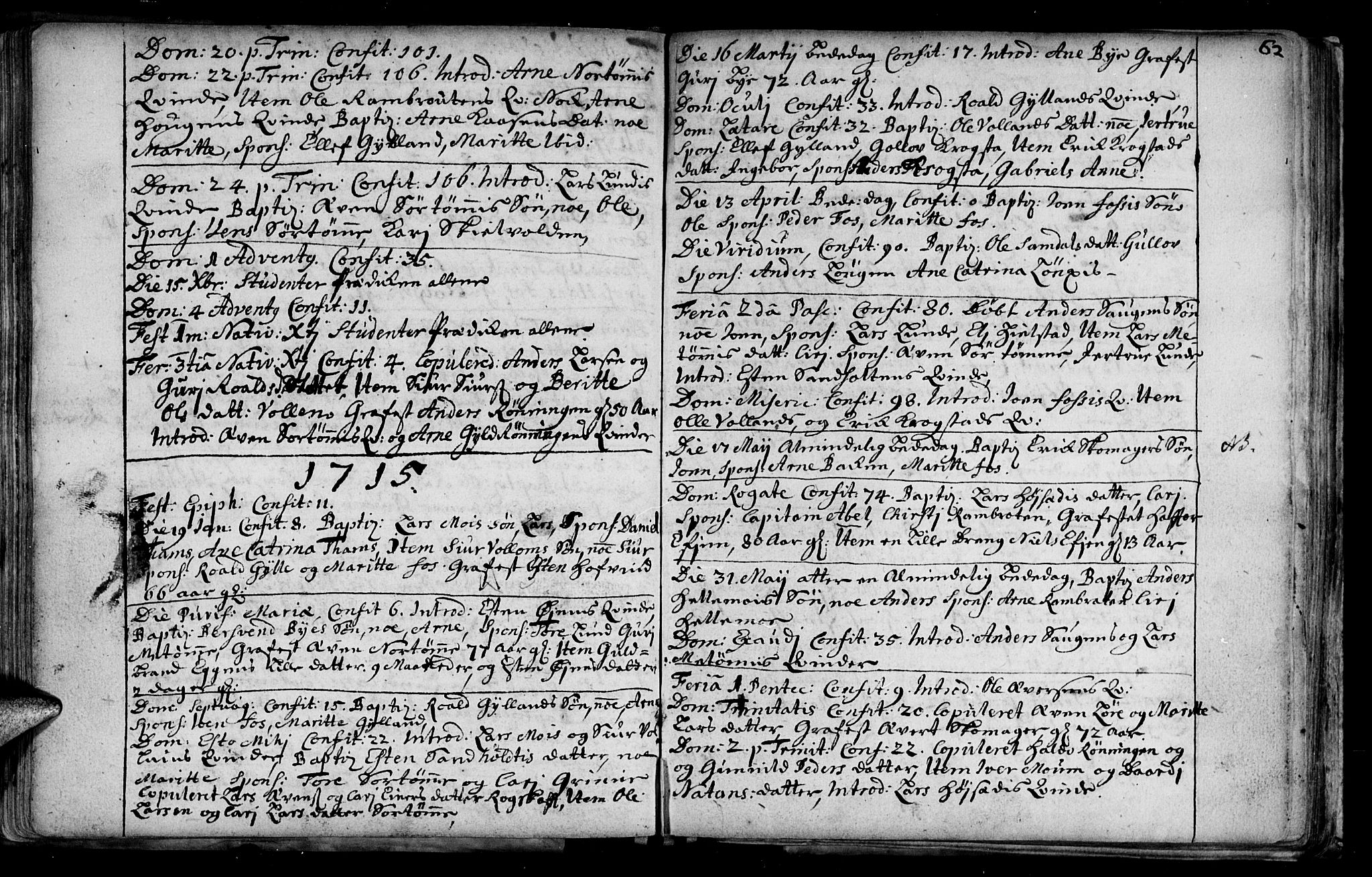 Ministerialprotokoller, klokkerbøker og fødselsregistre - Sør-Trøndelag, SAT/A-1456/692/L1101: Parish register (official) no. 692A01, 1690-1746, p. 62