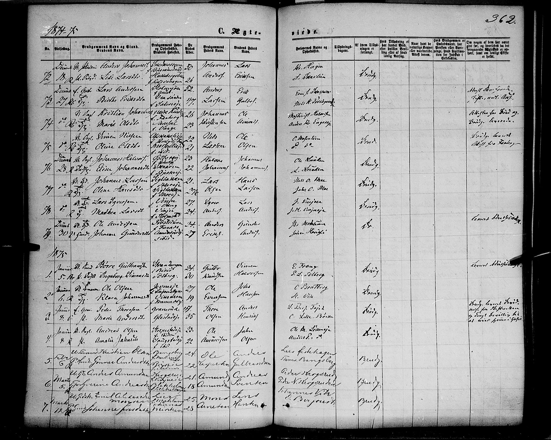 Ringsaker prestekontor, SAH/PREST-014/K/Ka/L0011: Parish register (official) no. 11, 1870-1878, p. 362