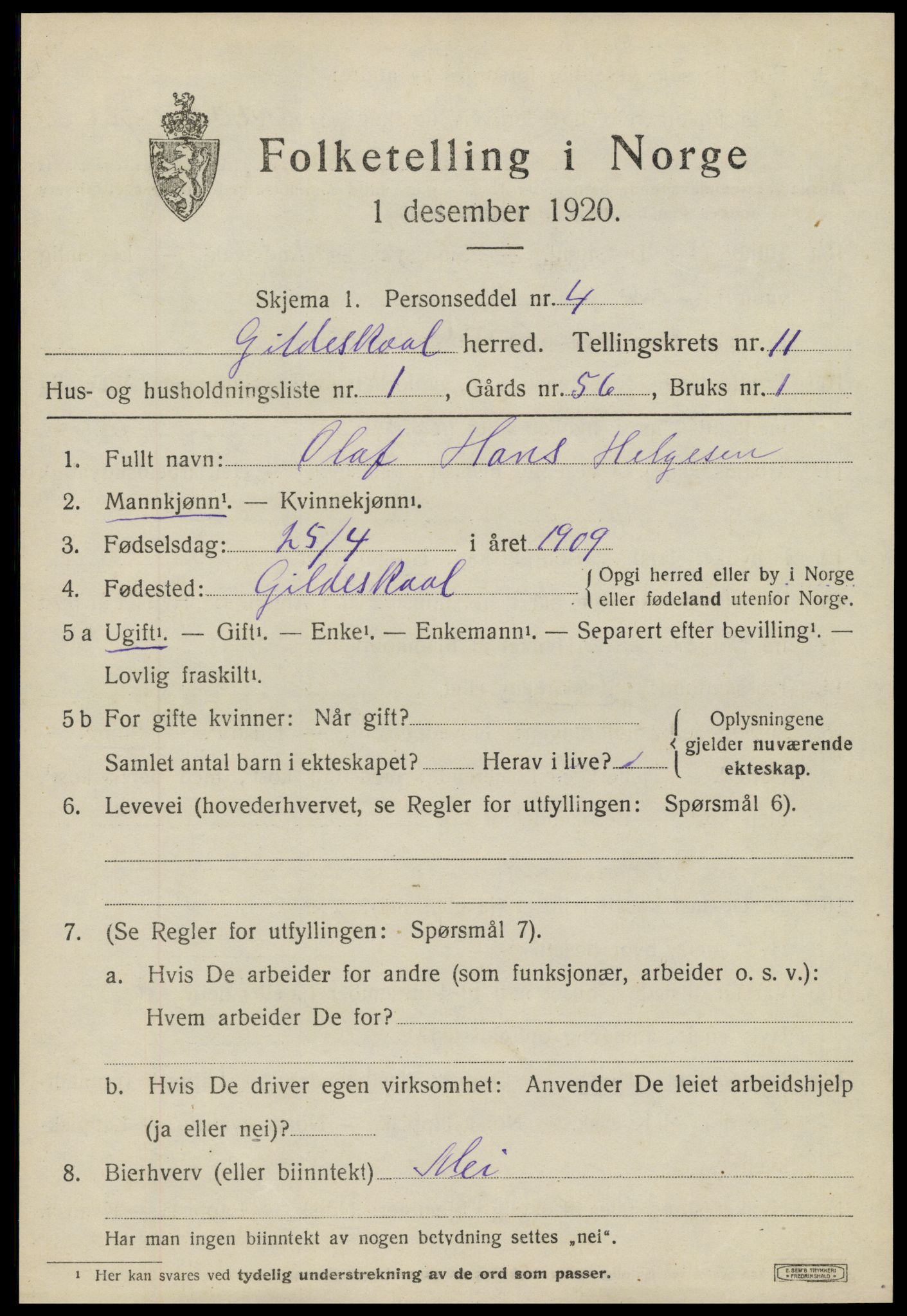 SAT, 1920 census for Gildeskål, 1920, p. 6810