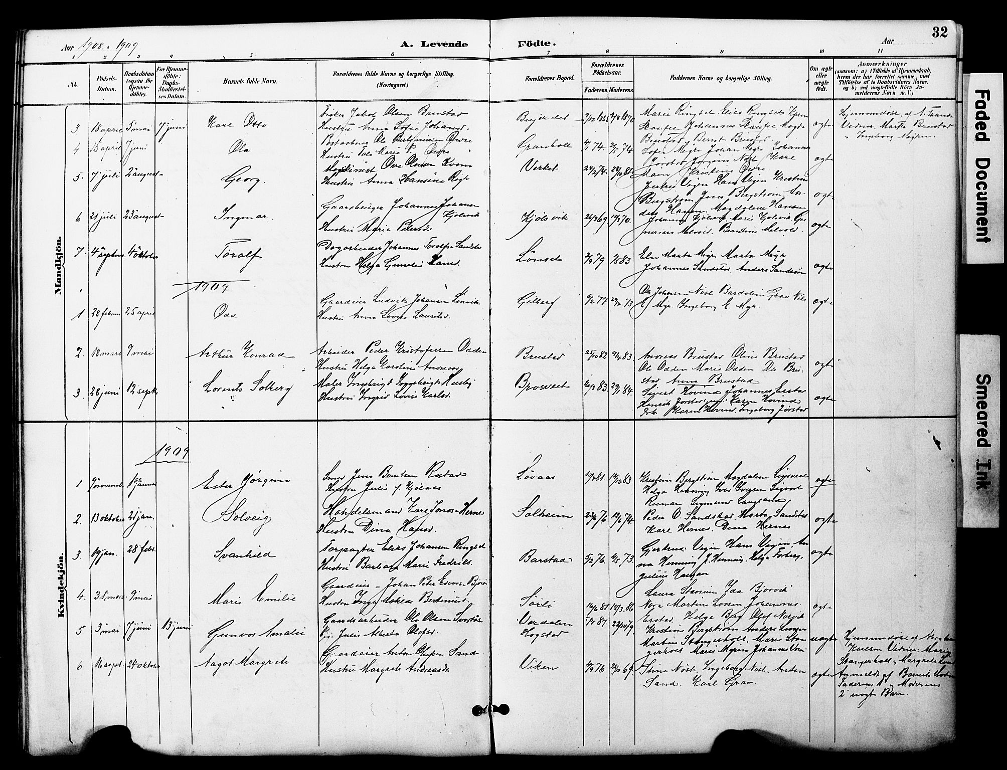 Ministerialprotokoller, klokkerbøker og fødselsregistre - Nord-Trøndelag, SAT/A-1458/722/L0226: Parish register (copy) no. 722C02, 1889-1927, p. 32