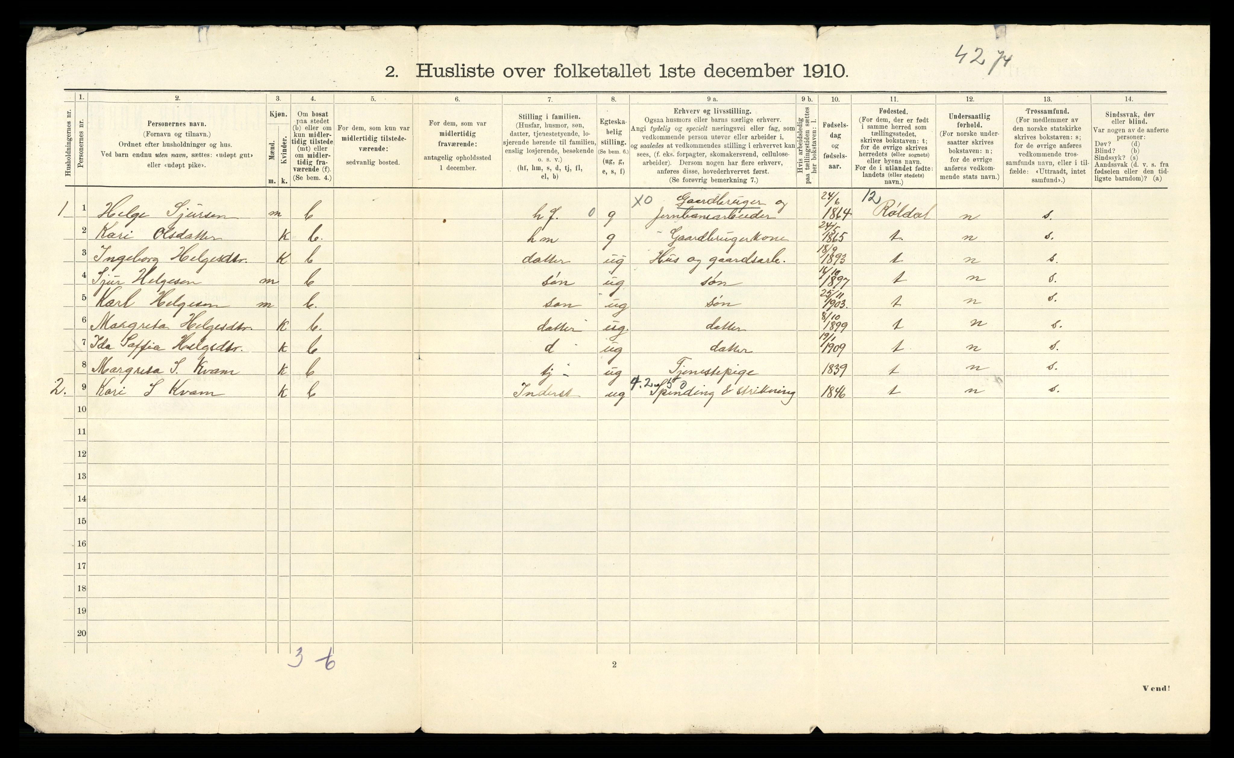 RA, 1910 census for Sogndal, 1910, p. 45