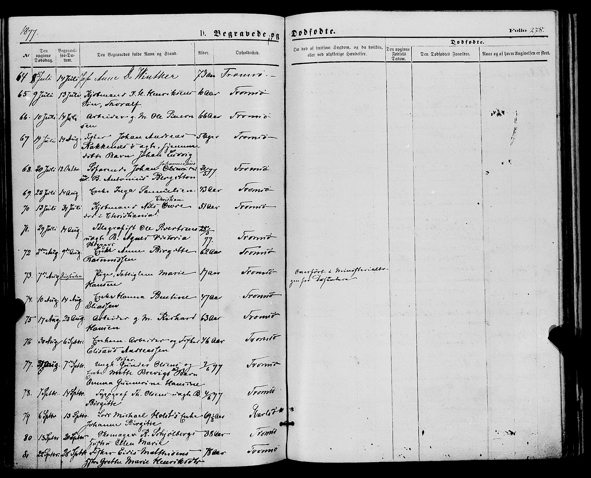 Tromsø sokneprestkontor/stiftsprosti/domprosti, AV/SATØ-S-1343/G/Ga/L0013kirke: Parish register (official) no. 13, 1872-1877, p. 278