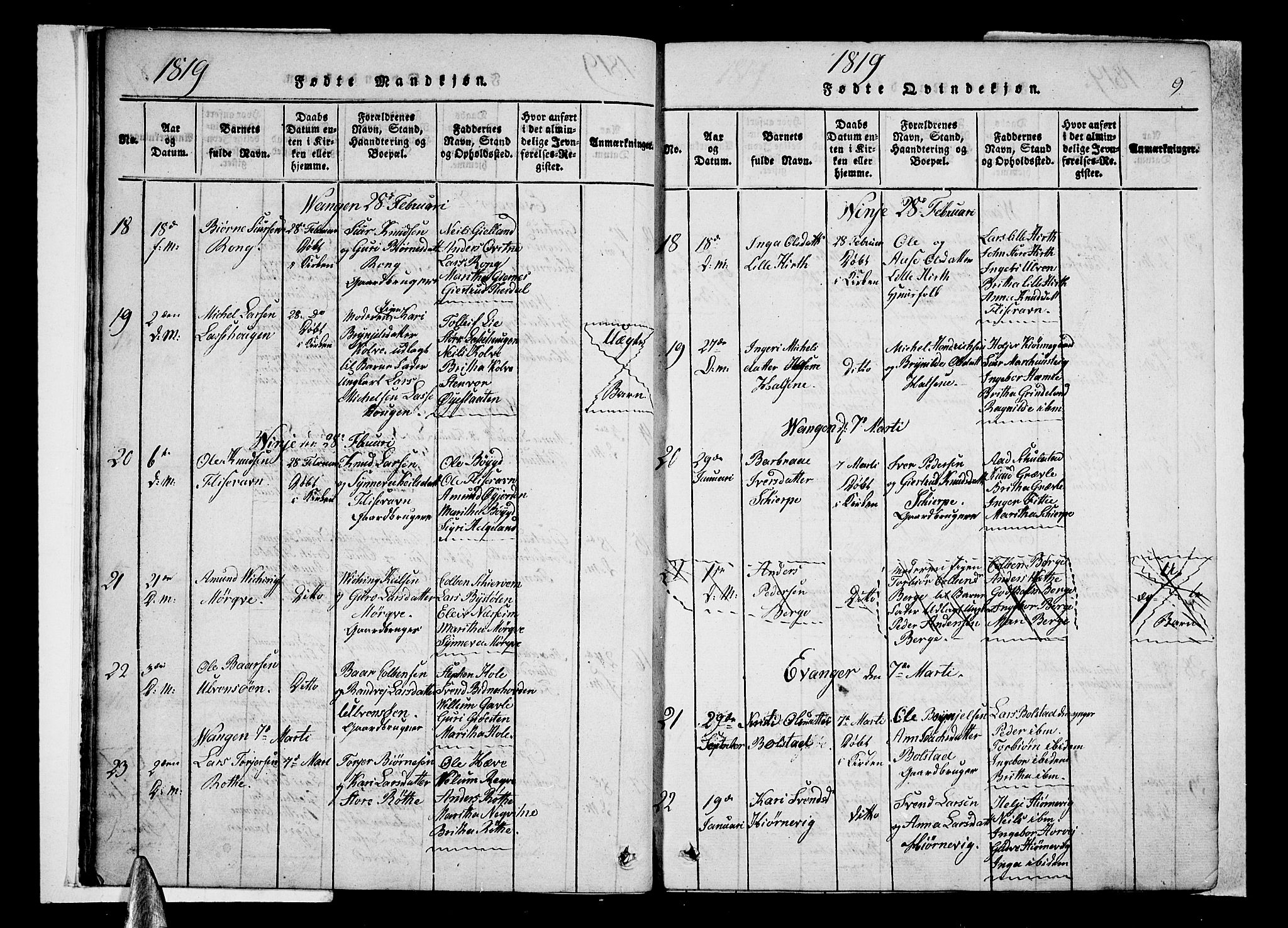 Voss sokneprestembete, SAB/A-79001/H/Haa: Parish register (official) no. A 11, 1816-1827, p. 9