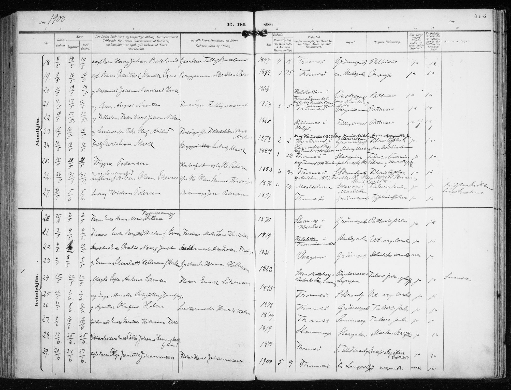 Tromsø sokneprestkontor/stiftsprosti/domprosti, AV/SATØ-S-1343/G/Ga/L0016kirke: Parish register (official) no. 16, 1899-1906, p. 413