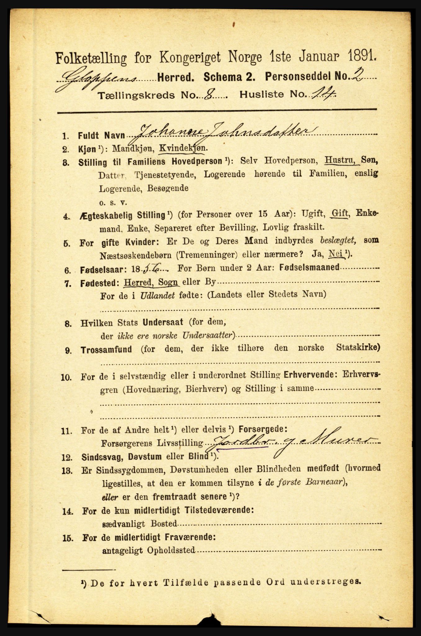 RA, 1891 census for 1445 Gloppen, 1891, p. 3237