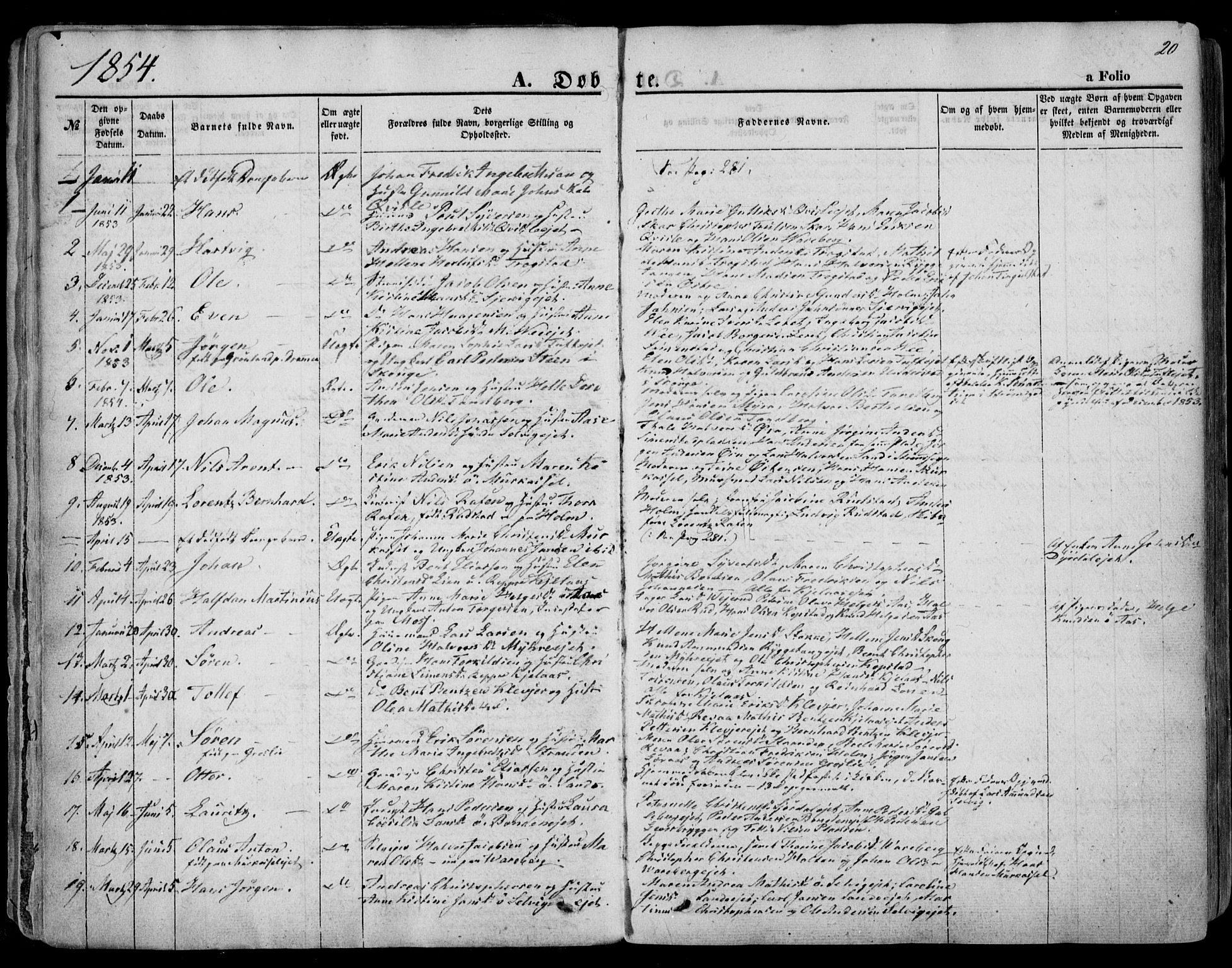 Sande Kirkebøker, SAKO/A-53/F/Fa/L0004: Parish register (official) no. 4, 1847-1864, p. 20